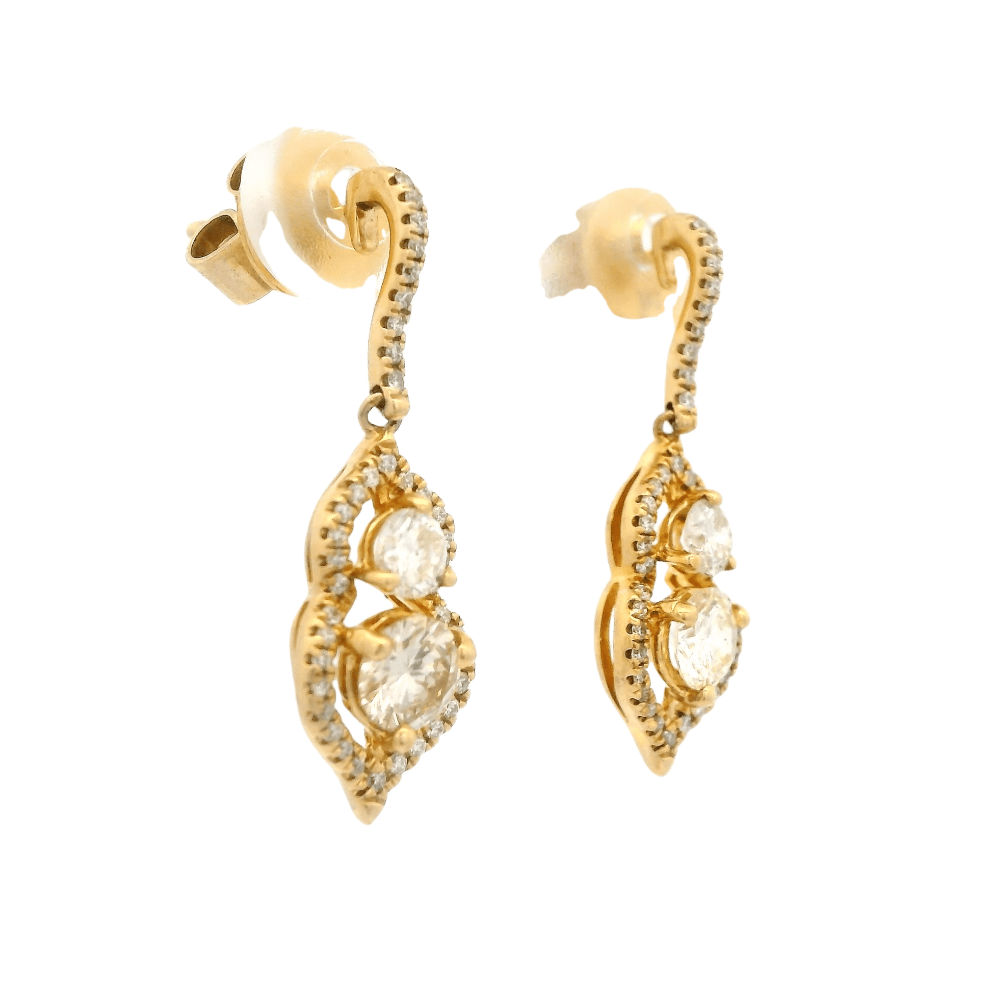 Two Round Cut Diamond Dangle Studs With Diamond Halo & Diamond Bar - Forever Rox