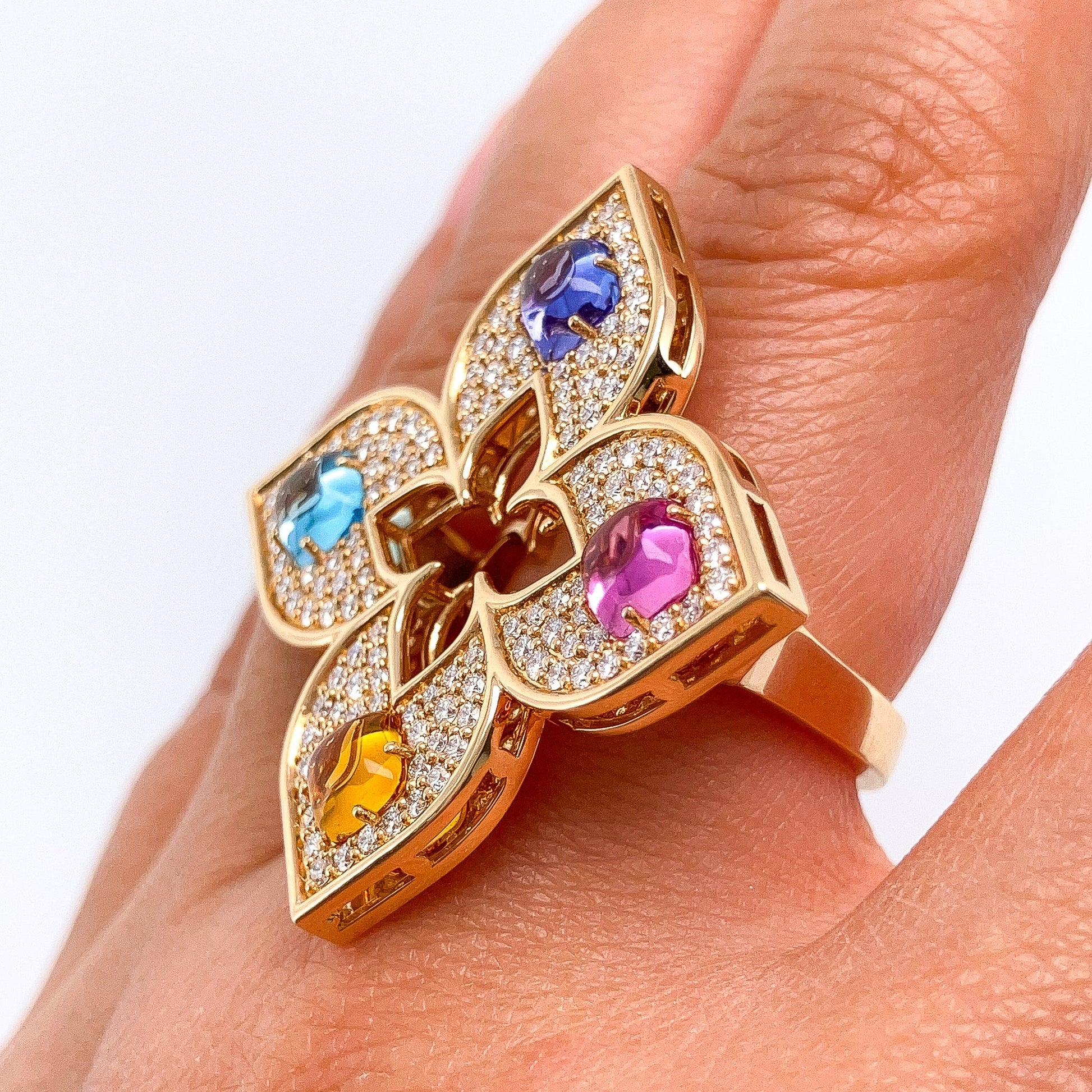 Venetian Priness Carnival Pave Diamond and Mixed Stones Flower Ring by Roberto Coin, 18k - Forever Rox