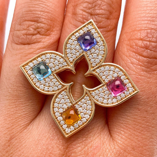 Venetian Priness Carnival Pave Diamond and Mixed Stones Flower Ring by Roberto Coin, 18k - Forever Rox