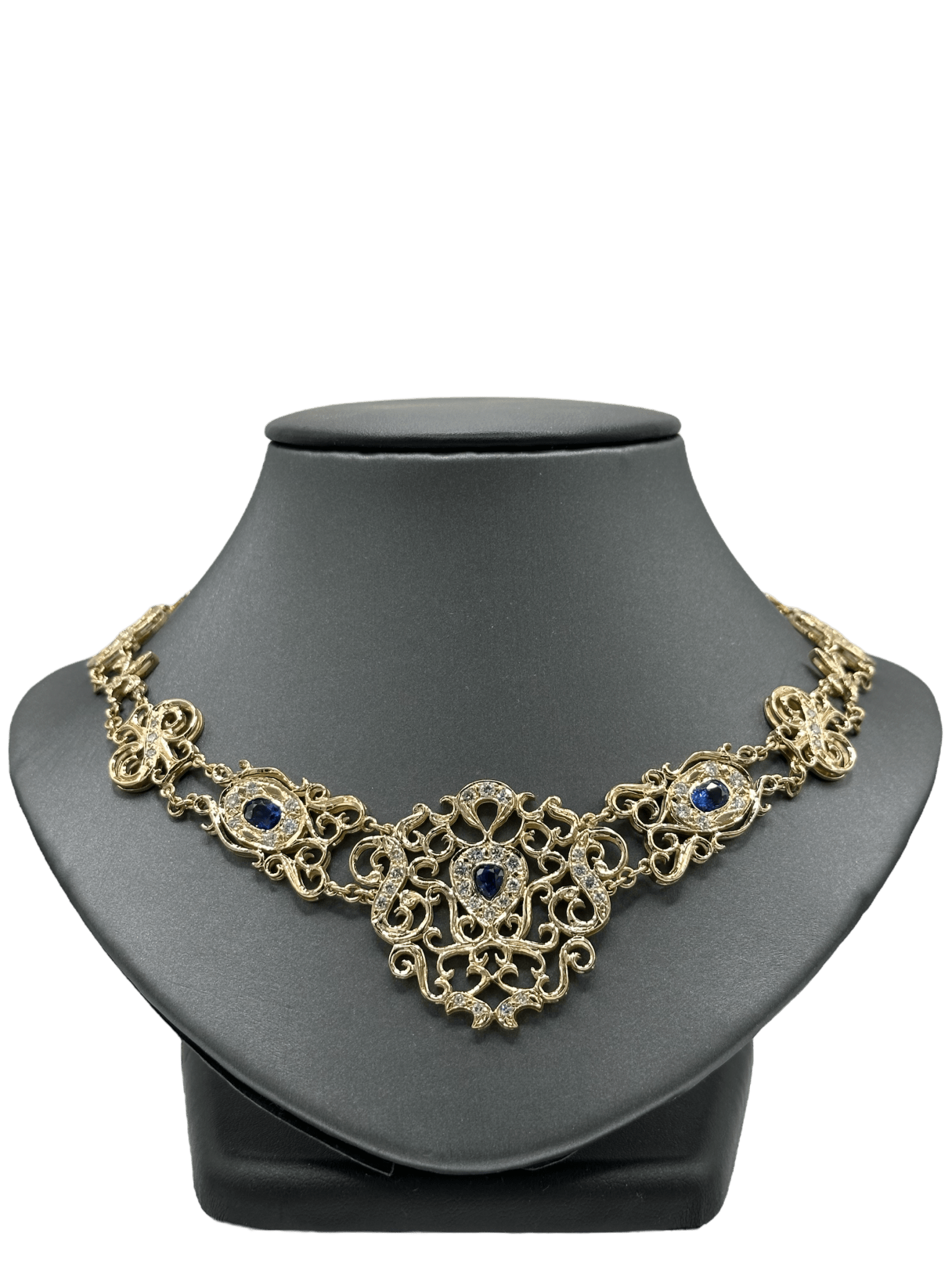 Victorian Style Necklace With Pear Shape Sapphires & Diamonds - Forever Rox