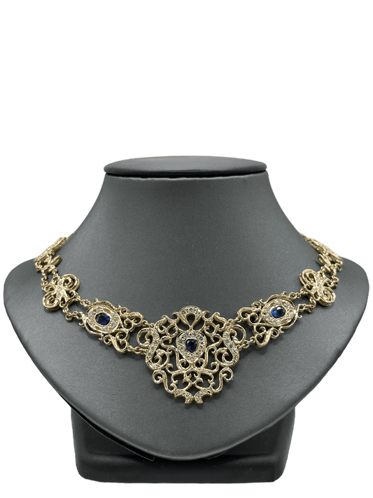 Victorian Style Necklace With Pear Shape Sapphires & Diamonds - Forever Rox