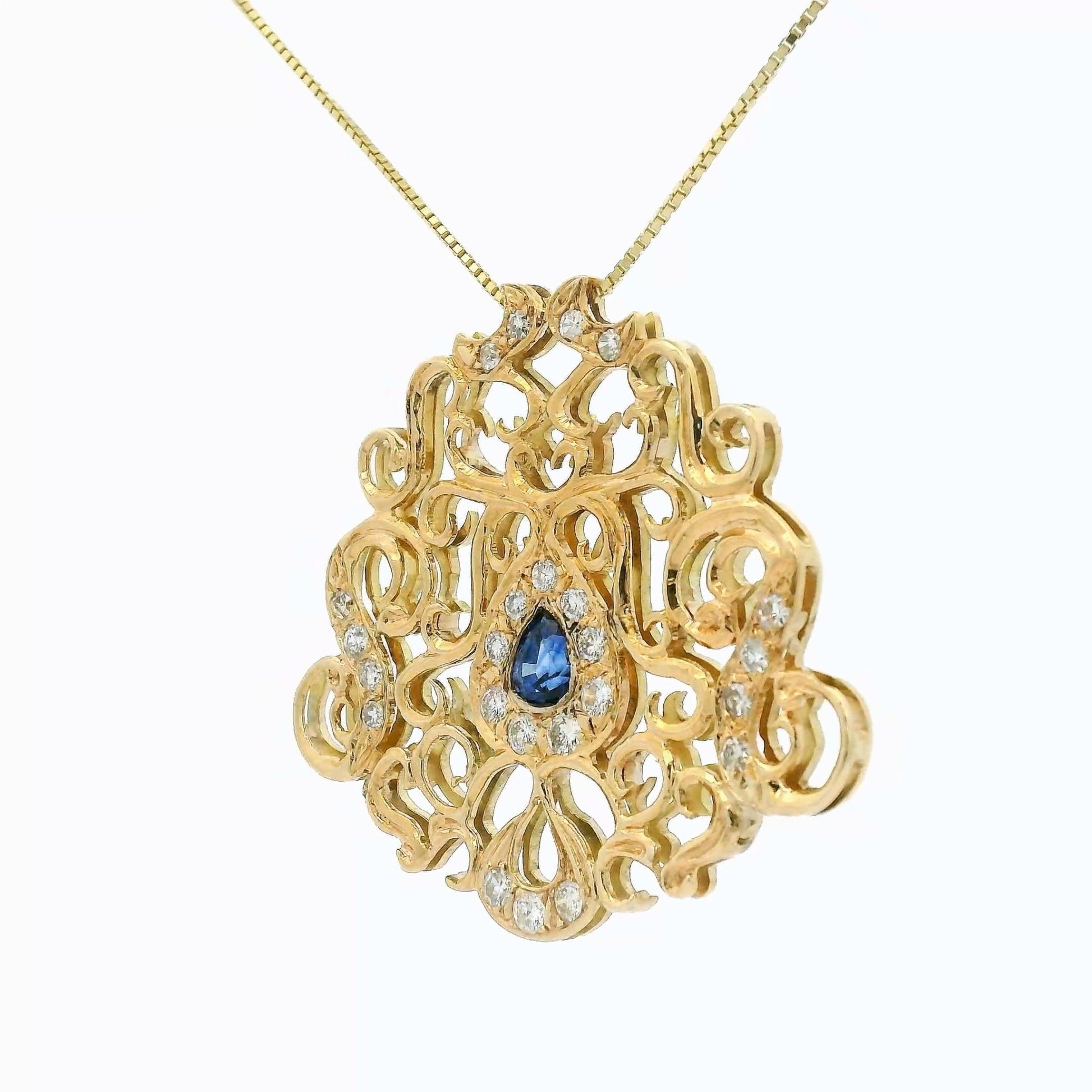 Victorian Style Pendant with A Pear Shape Sapphire & Diamonds - Forever Rox