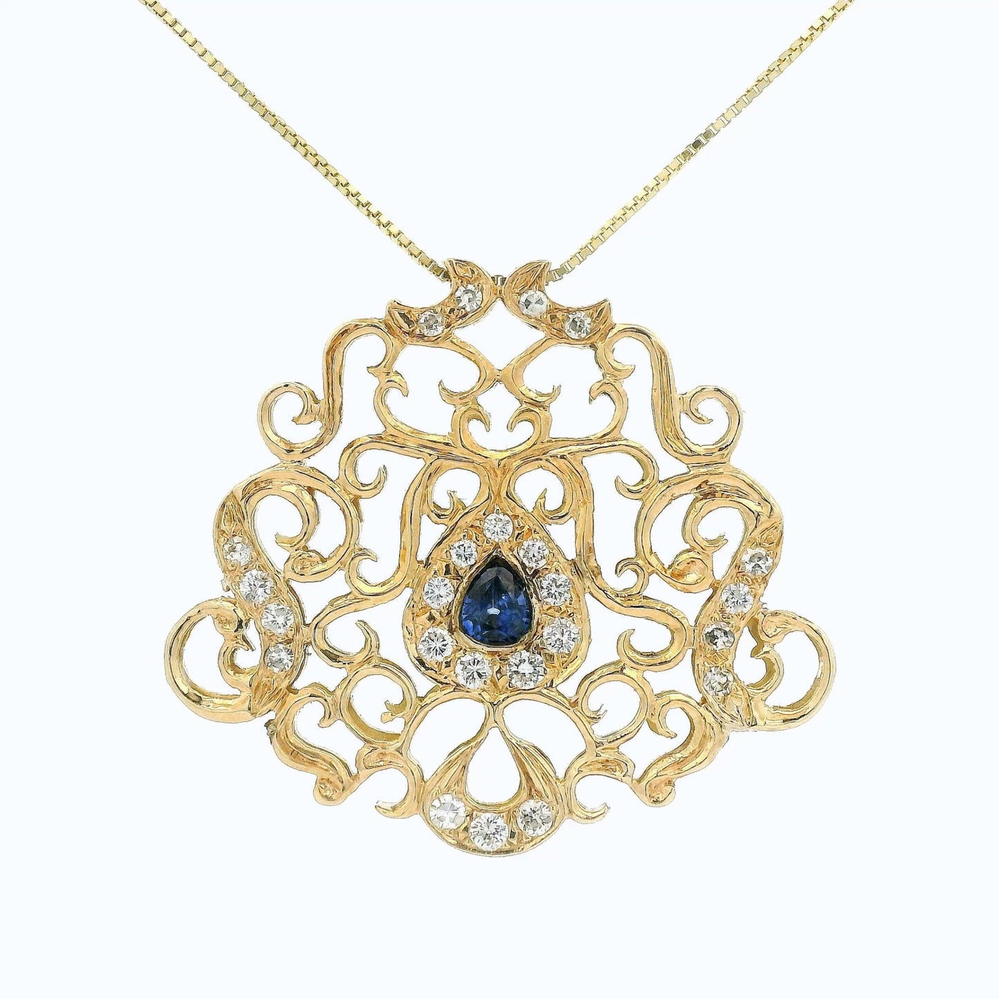 Victorian Style Pendant with A Pear Shape Sapphire & Diamonds - Forever Rox