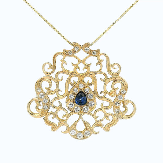 Victorian Style Pendant with A Pear Shape Sapphire & Diamonds - Forever Rox
