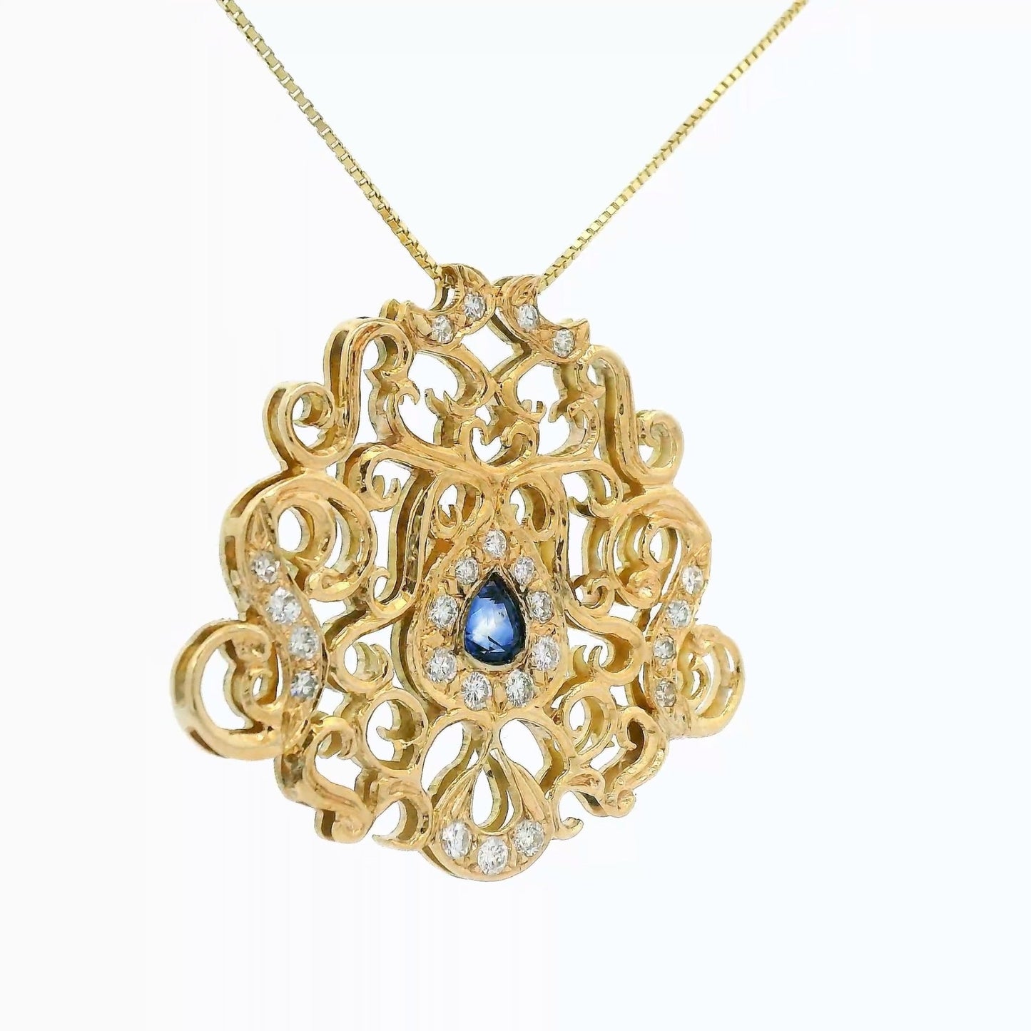 Victorian Style Pendant with A Pear Shape Sapphire & Diamonds - Forever Rox