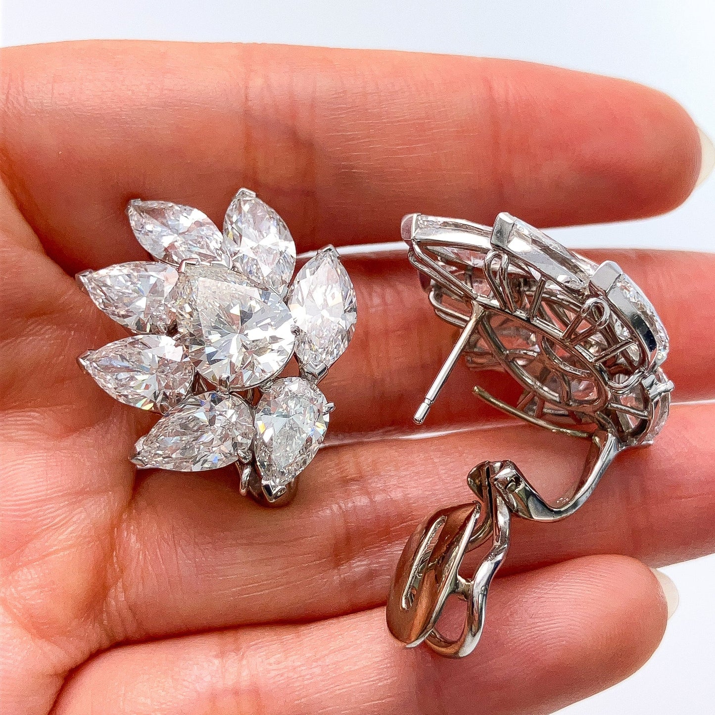 Vintage 19.70cts GIA Certified Diamond Cluster Day/Night Earrings, 18k - Forever Rox