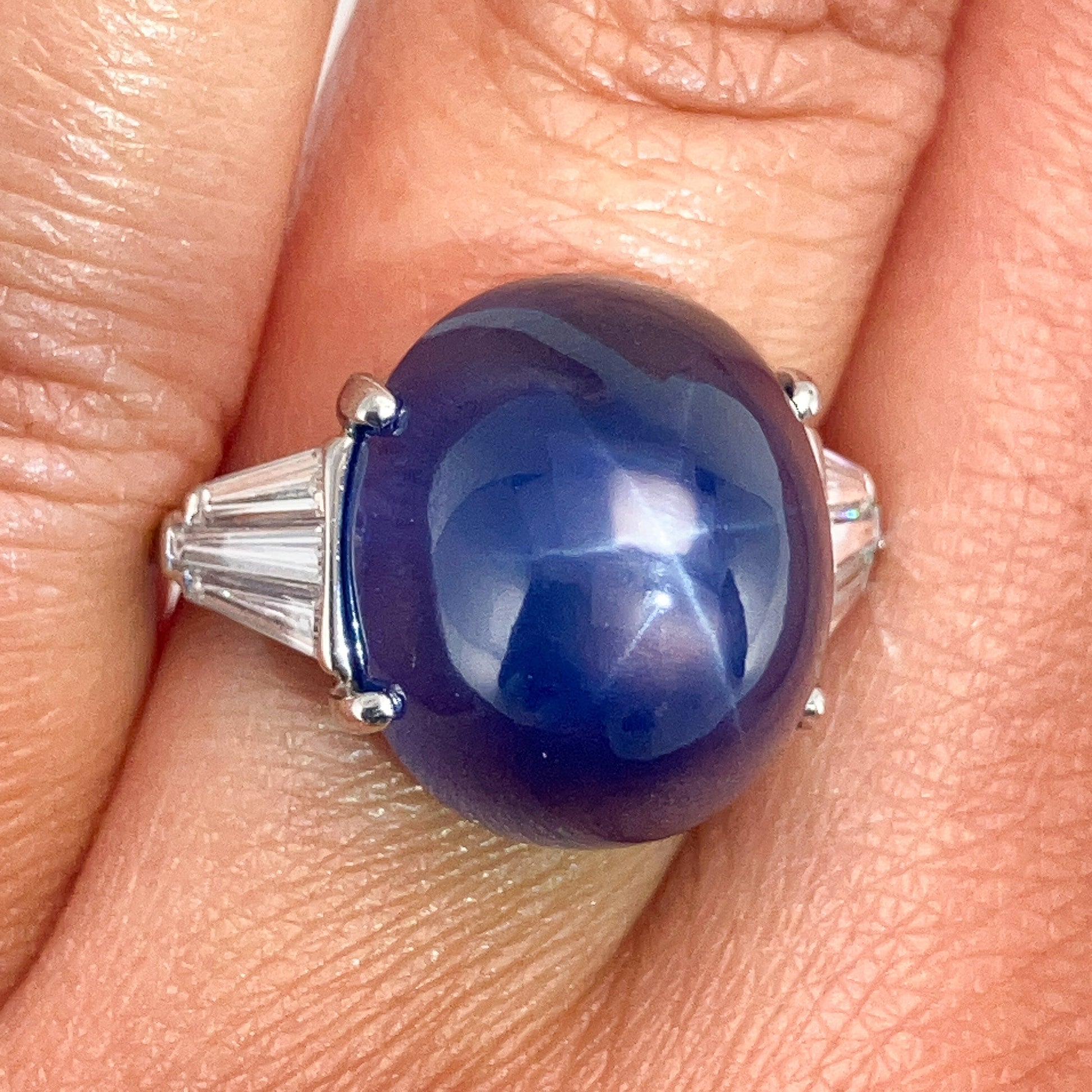 Vintage 25.80ct GIA Certified Sri Lanka Star Sapphire & Diamond Ring, Platinum - Forever Rox