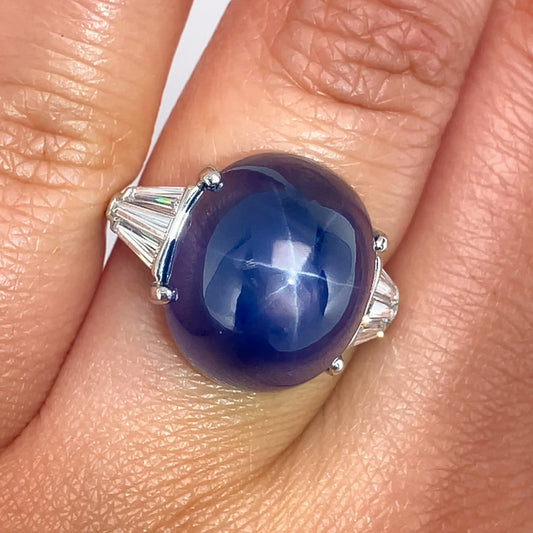 Vintage 25.80ct GIA Certified Sri Lanka Star Sapphire & Diamond Ring, Platinum - Forever Rox