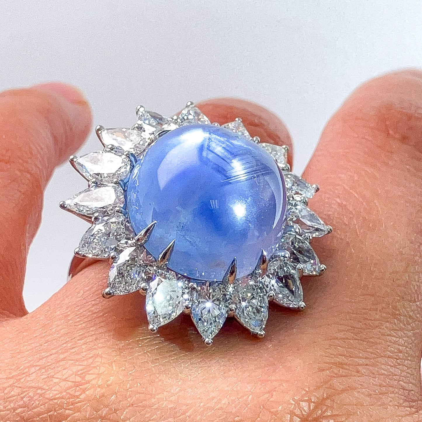 Vintage 26.70ct Star Sapphire & Pearshape Diamond Cluster Ring, Platinum - Forever Rox Fine Jewelry