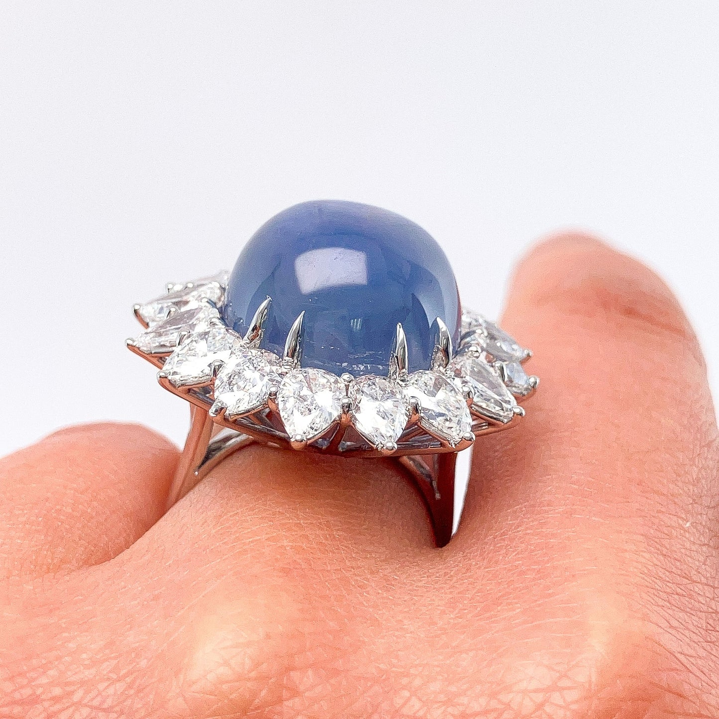 Vintage 26.70ct Star Sapphire & Pearshape Diamond Cluster Ring, Platinum - Forever Rox Fine Jewelry
