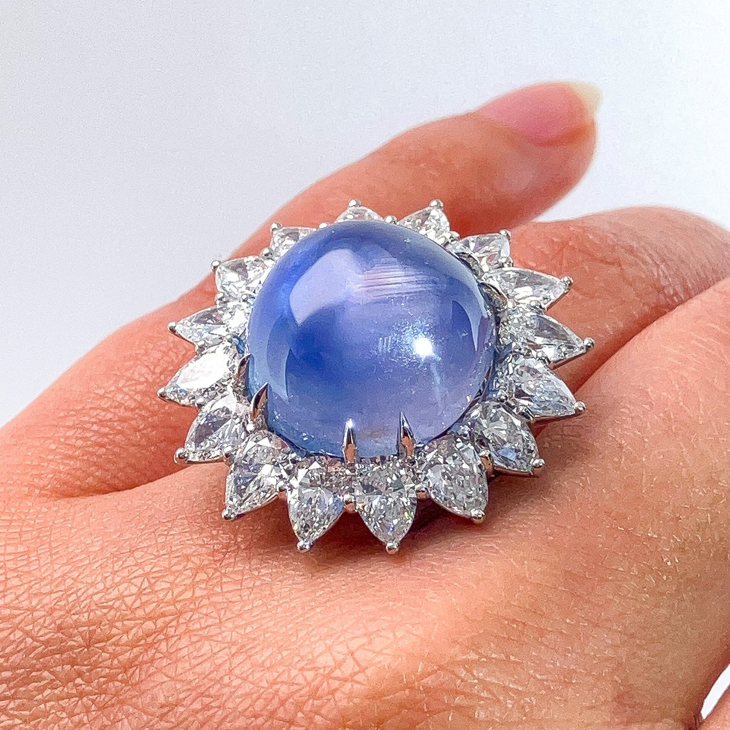 Vintage 26.70ct Star Sapphire & Pearshape Diamond Cluster Ring, Platinum - Forever Rox Fine Jewelry