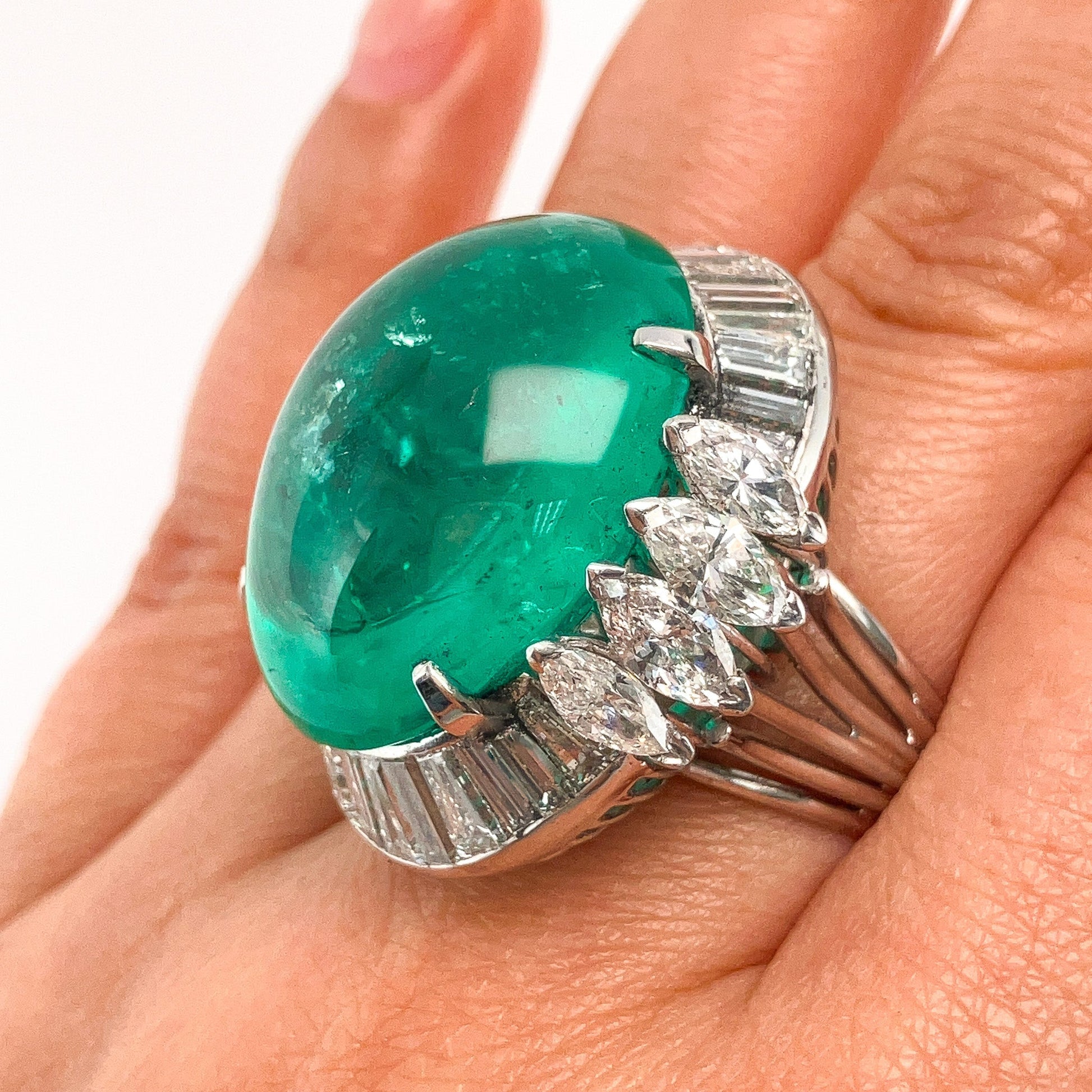 Vintage 38.23ct GIA Certified Colombia F2 Double Cabochon & Diamond Cocktail Ring, Platinum - Forever Rox