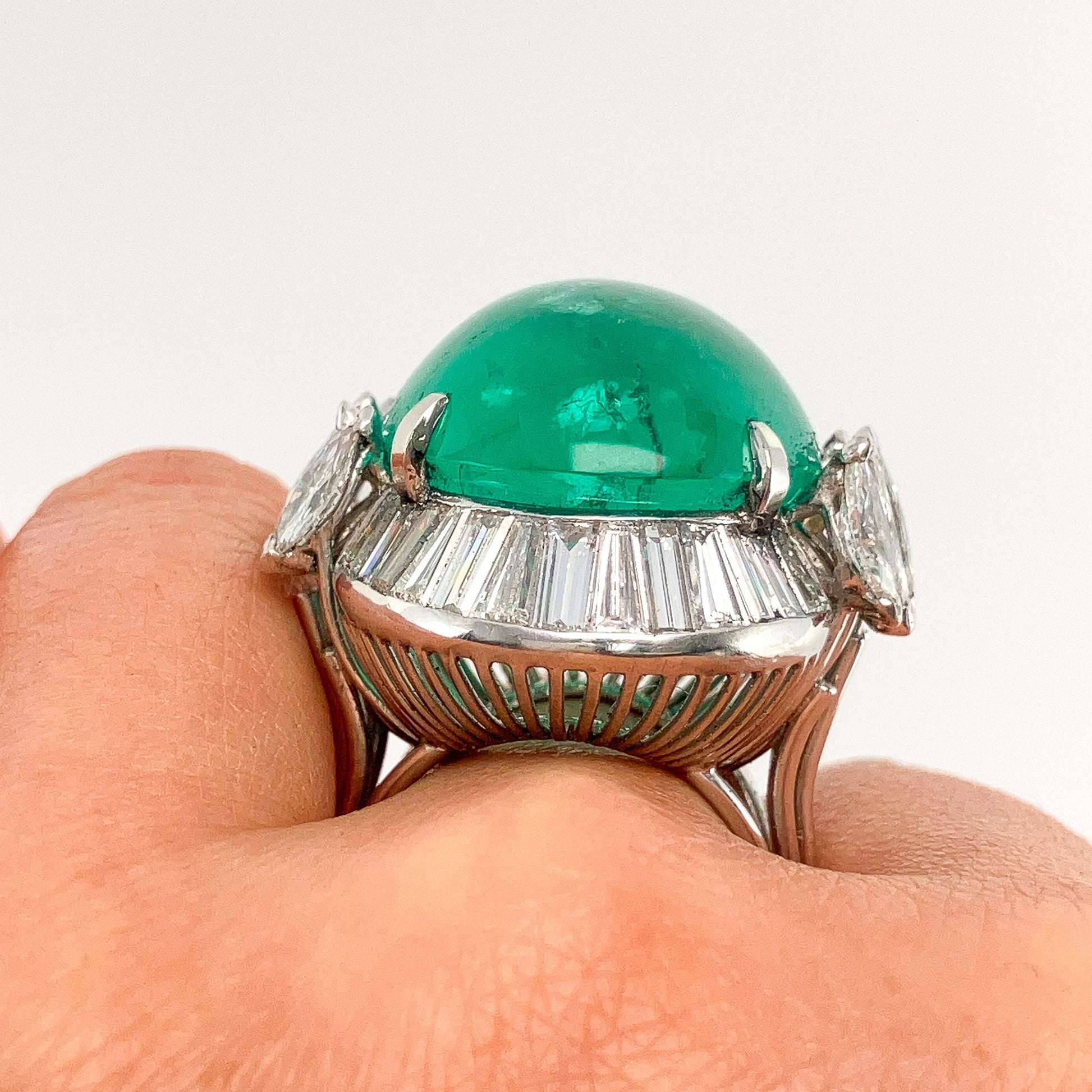 Vintage 38.23ct GIA Certified Colombia F2 Double Cabochon & Diamond Cocktail Ring, Platinum - Forever Rox