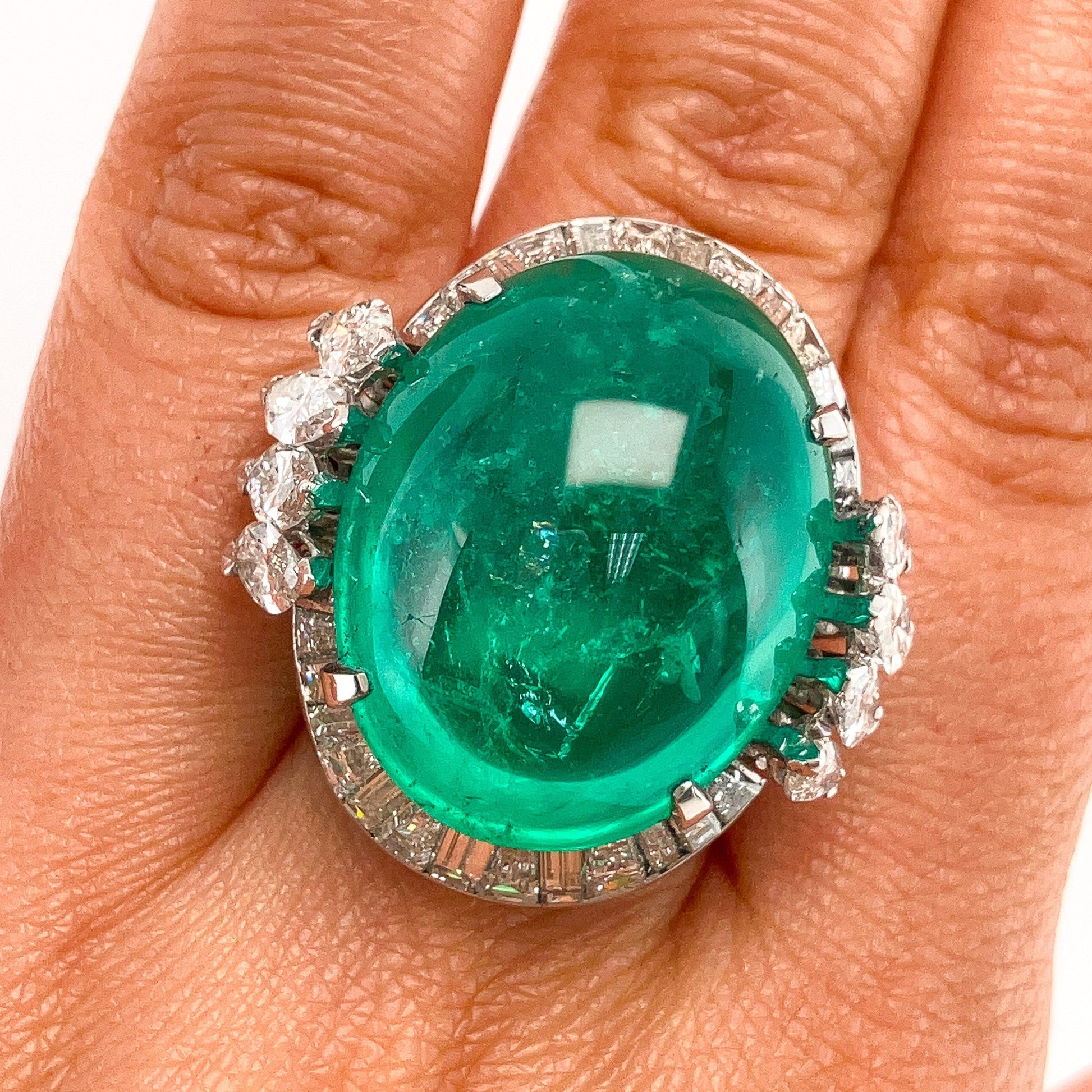 Vintage 38.23ct GIA Certified Colombia F2 Double Cabochon & Diamond Cocktail Ring, Platinum - Forever Rox