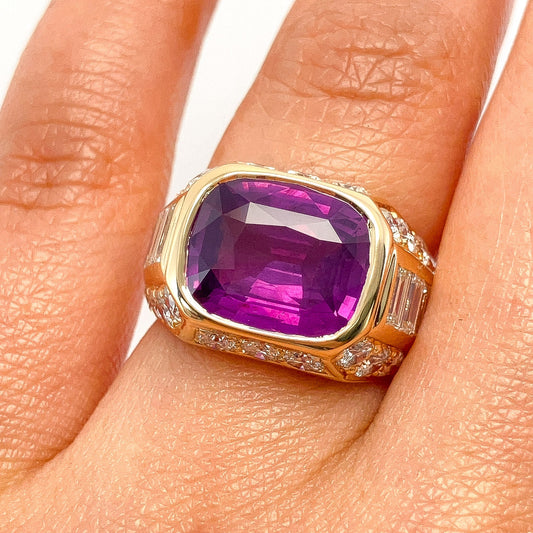 Vintage 6.56ct GIA Certified Sri Lanka Purple Sapphire & Diamond Ring, 18k - Forever Rox Fine Jewelry