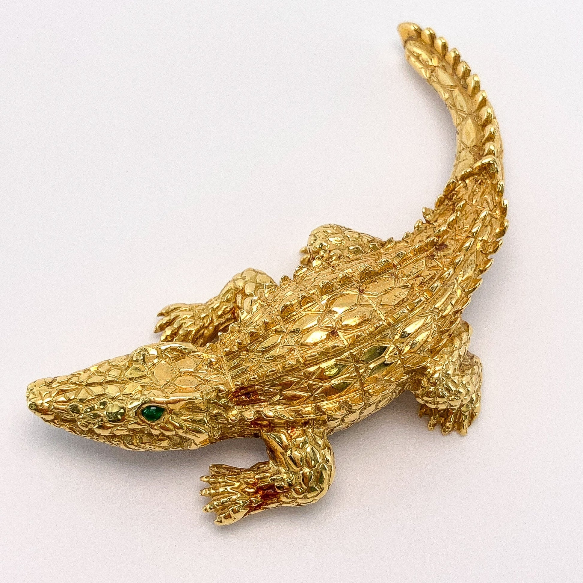 Vintage Alligator Pin with Emerald Eyes by Craig Drake, 18k - Forever Rox