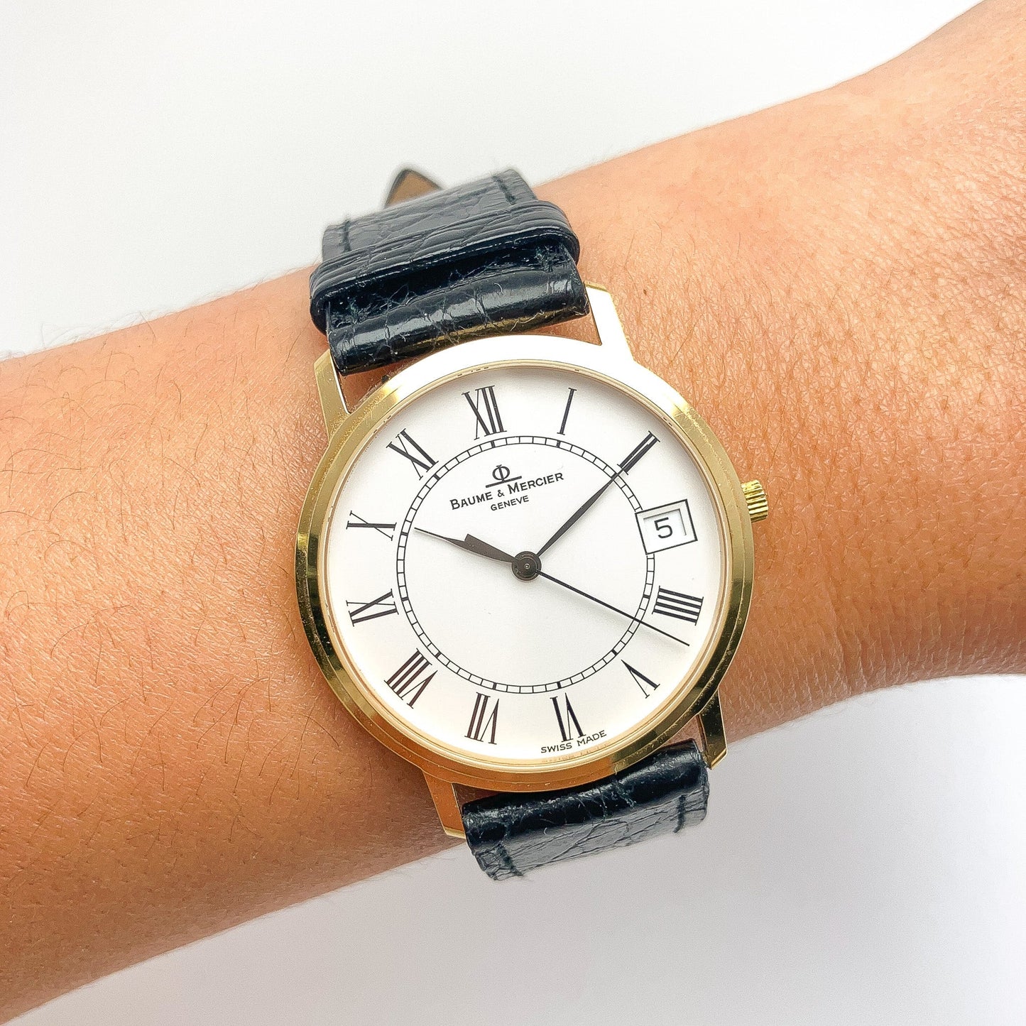 Vintage Baume & Mercier Leather Strap Watch, 14k - Forever Rox Fine Jewelry