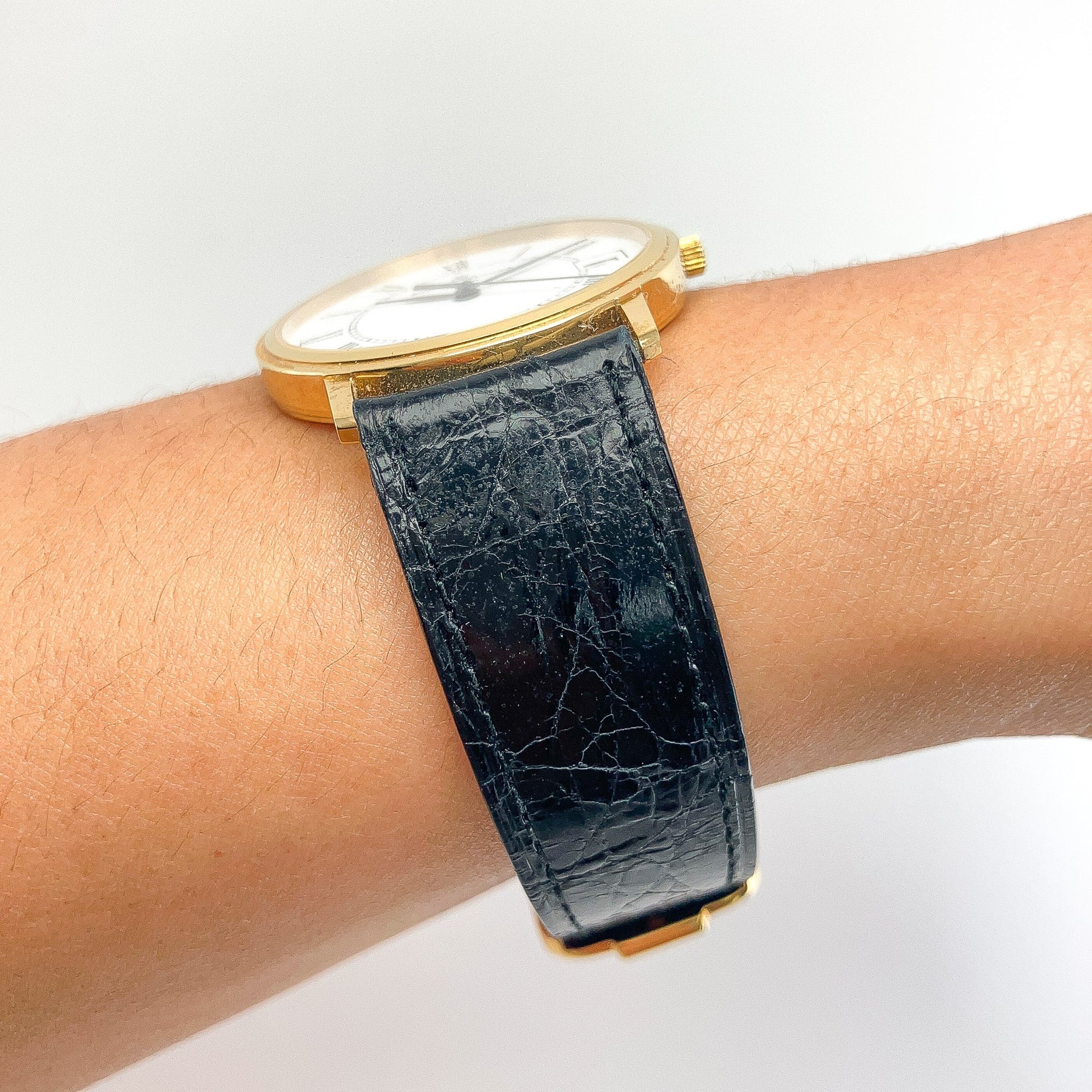 Vintage Baume & Mercier Leather Strap Watch, 14k - Forever Rox Fine Jewelry