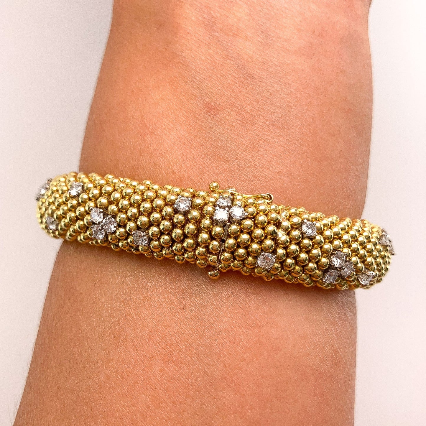 ·Vintage Bead Textured Bracelet with Diamonds, 18k - Forever Rox
