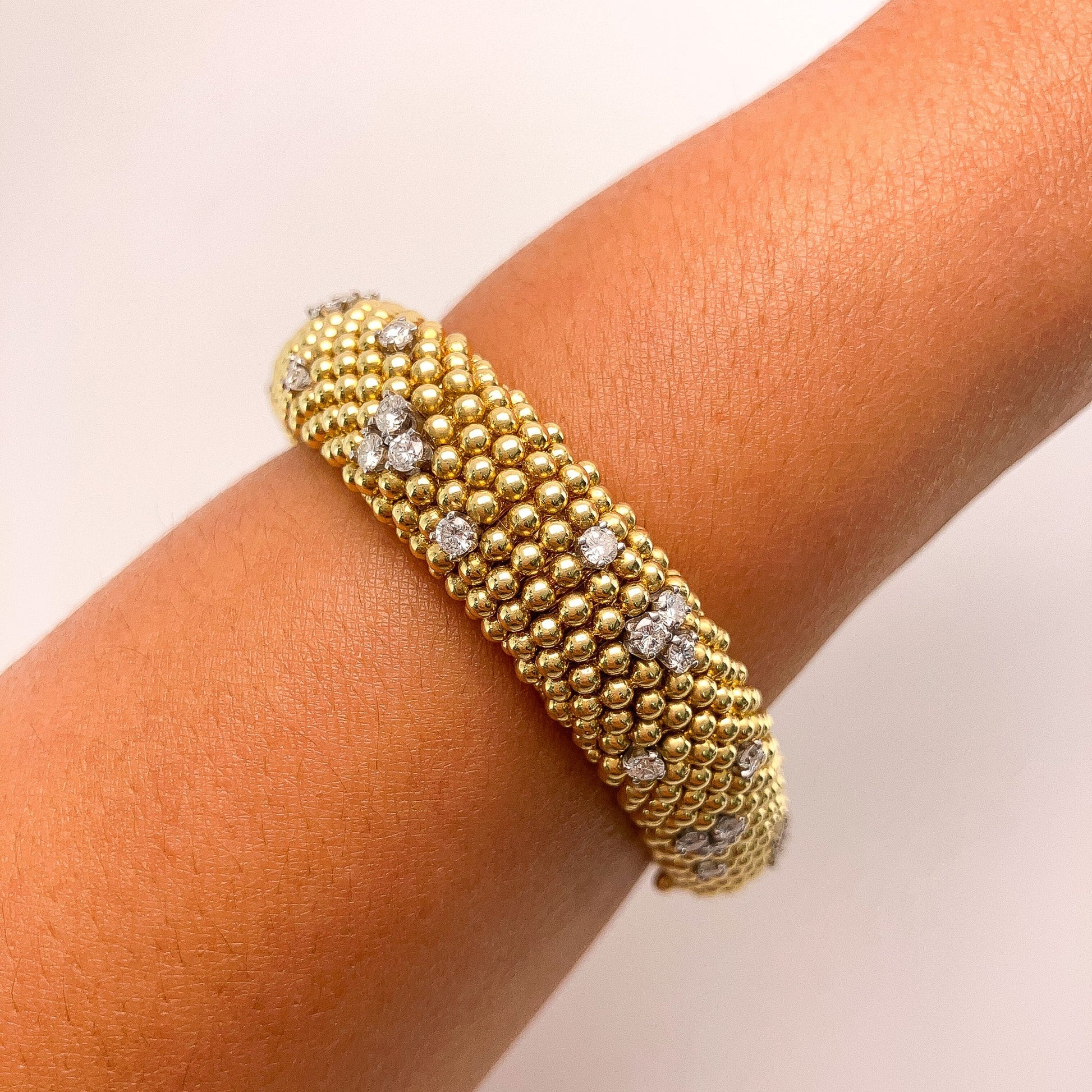 ·Vintage Bead Textured Bracelet with Diamonds, 18k - Forever Rox