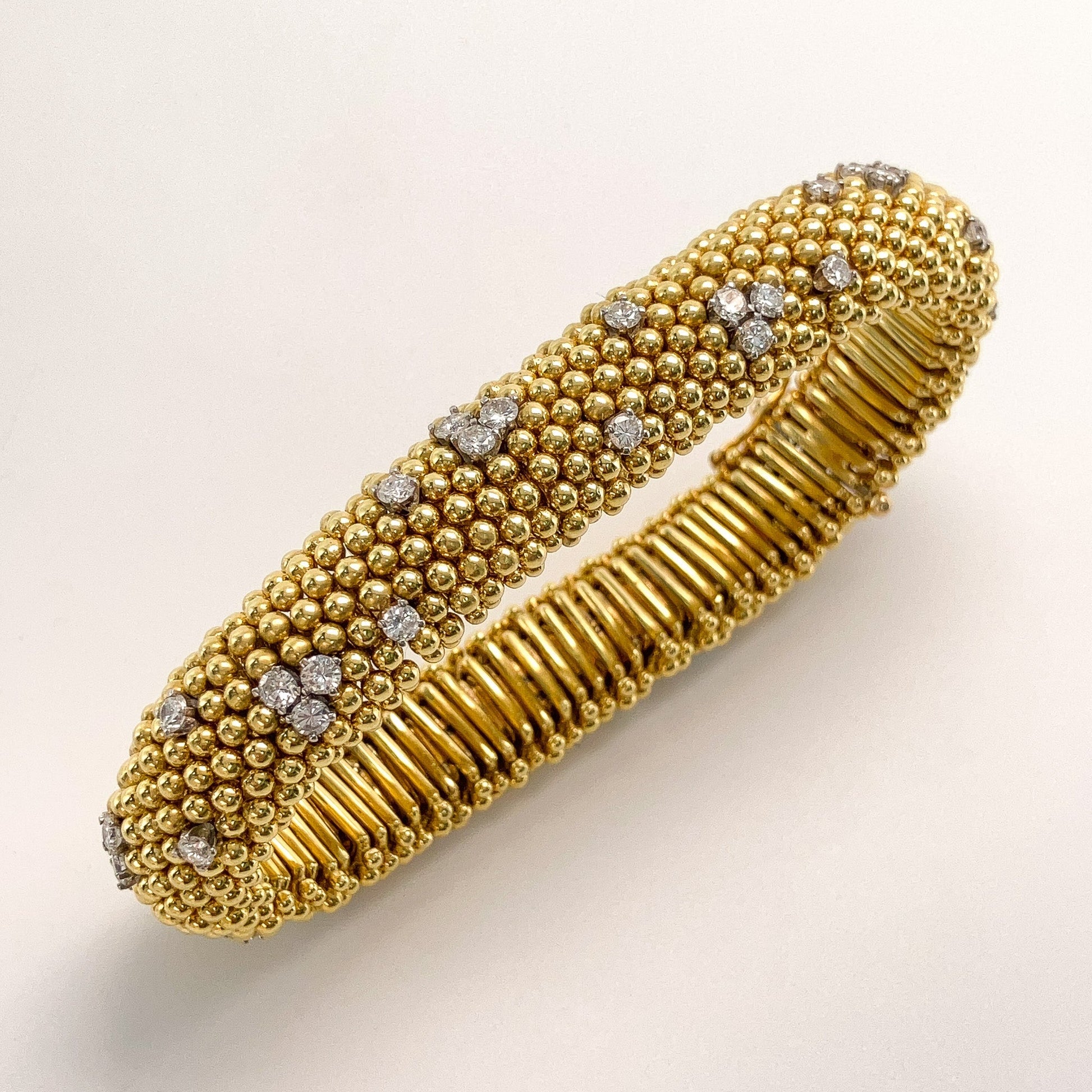 ·Vintage Bead Textured Bracelet with Diamonds, 18k - Forever Rox