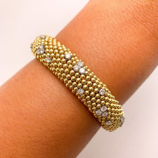 ·Vintage Bead Textured Bracelet with Diamonds, 18k - Forever Rox