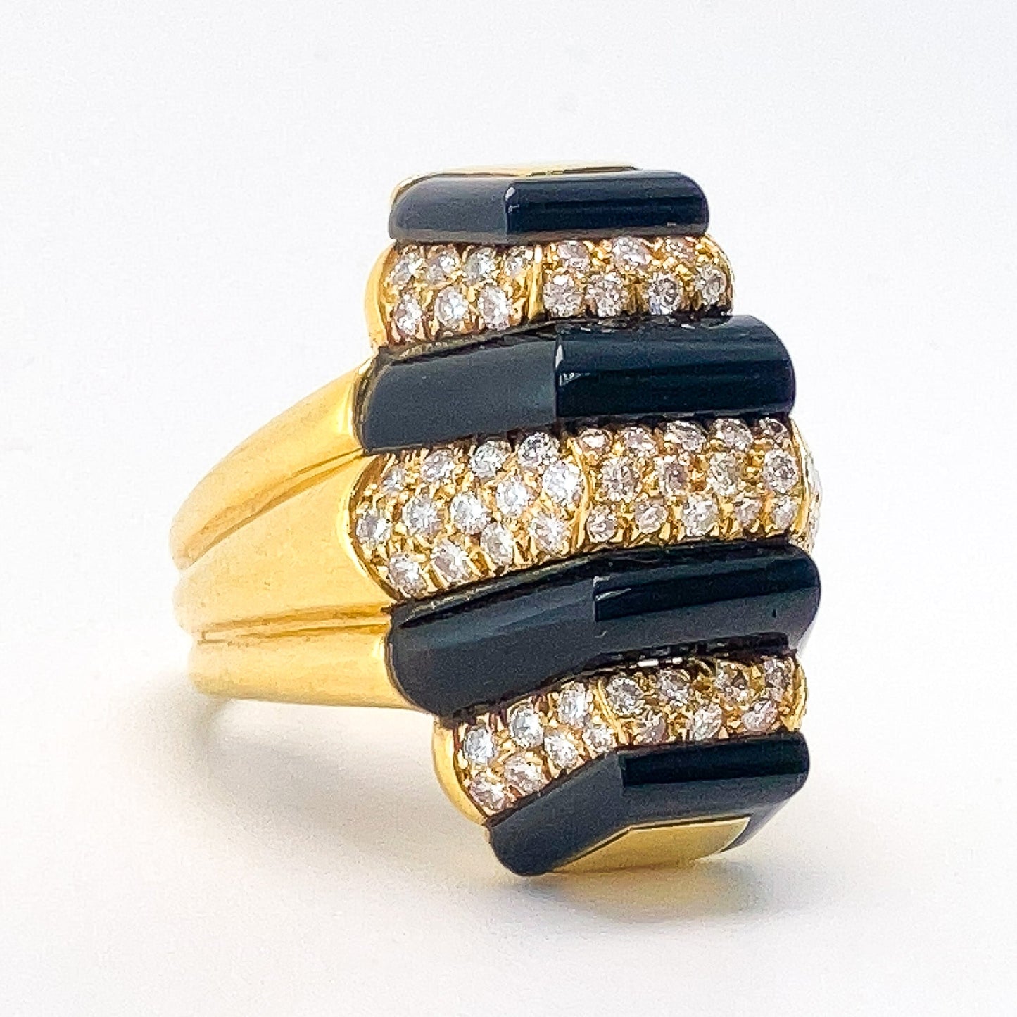 Vintage Black Onyx & Diamond Cocktail Ring, 18k - Forever Rox Fine Jewelry