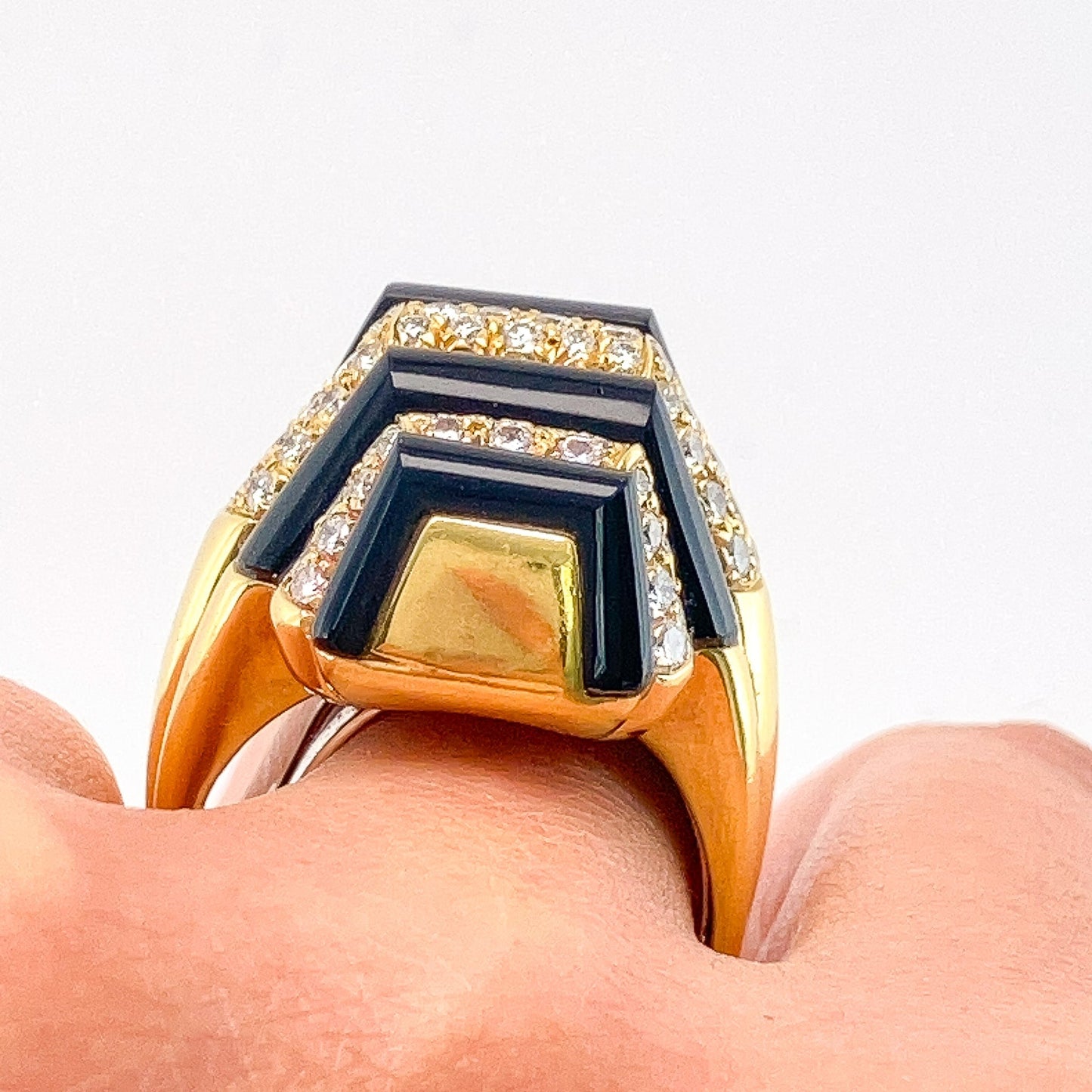 Vintage Black Onyx & Diamond Cocktail Ring, 18k - Forever Rox Fine Jewelry