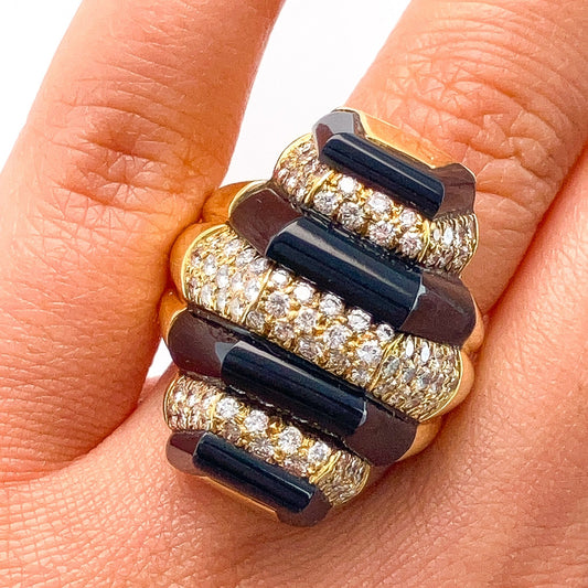 Vintage Black Onyx & Diamond Cocktail Ring, 18k - Forever Rox Fine Jewelry