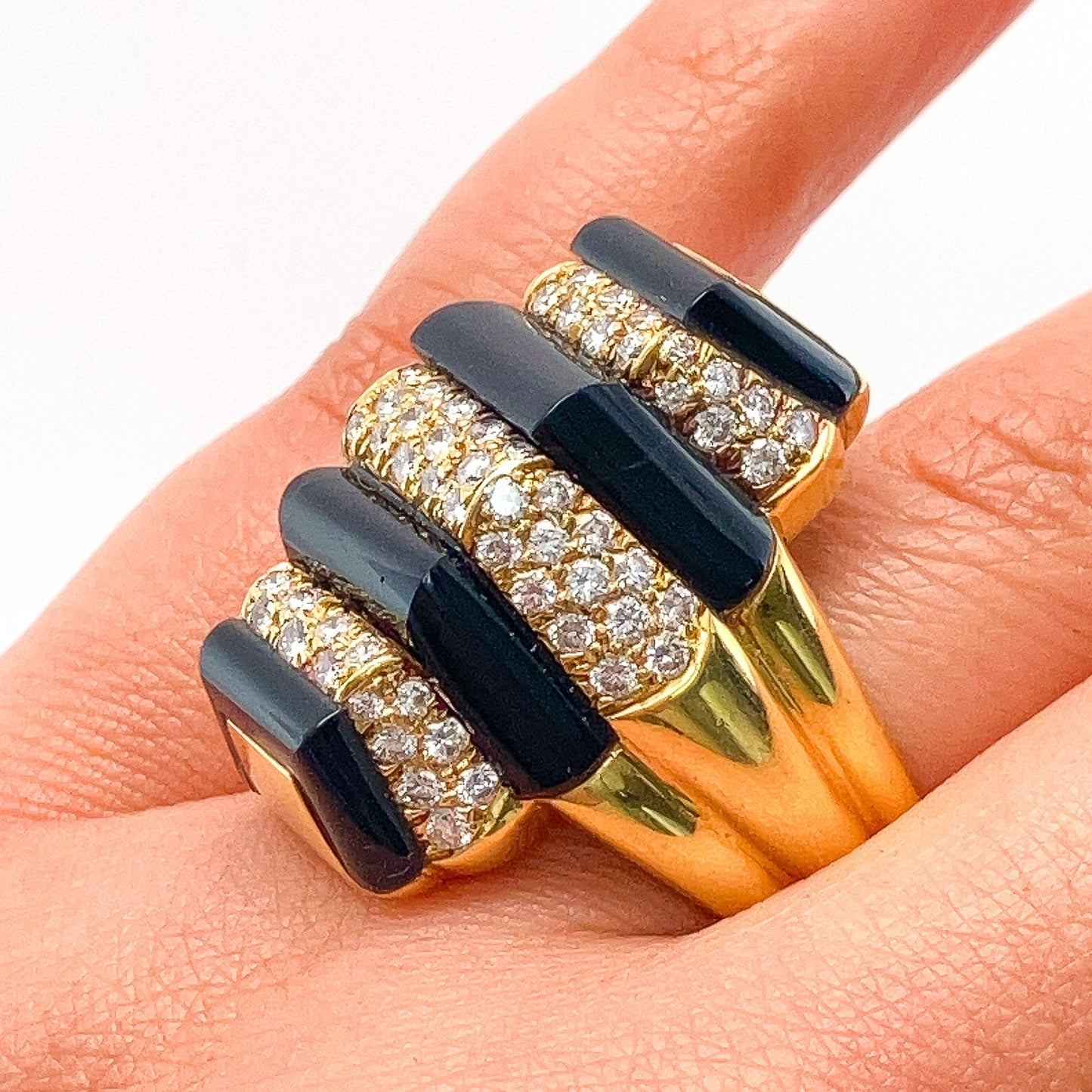 Vintage Black Onyx & Diamond Cocktail Ring, 18k - Forever Rox Fine Jewelry