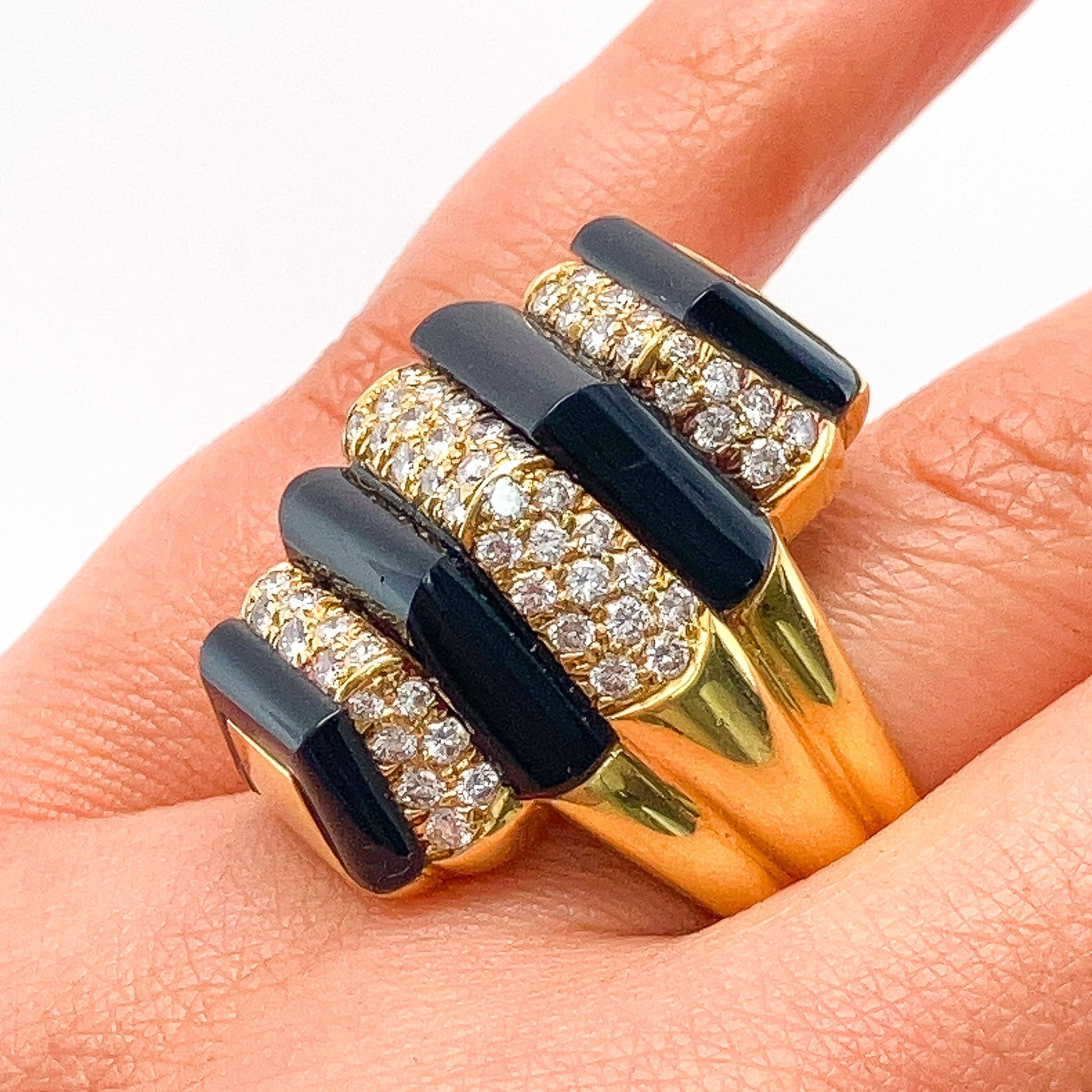 Vintage Black Onyx & Diamond Cocktail Ring, 18k - Forever Rox Fine Jewelry