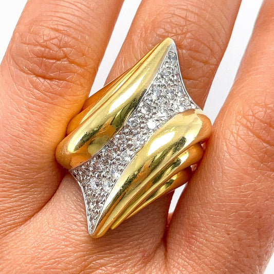 Vintage Diamond Scalloped Dome Ring, 18k - Forever Rox Fine Jewelry