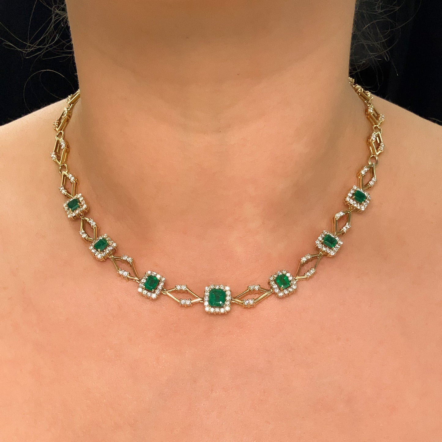Vintage Emerald & Diamond Geometric Collar Necklace, 18k - Forever Rox Fine Jewelry