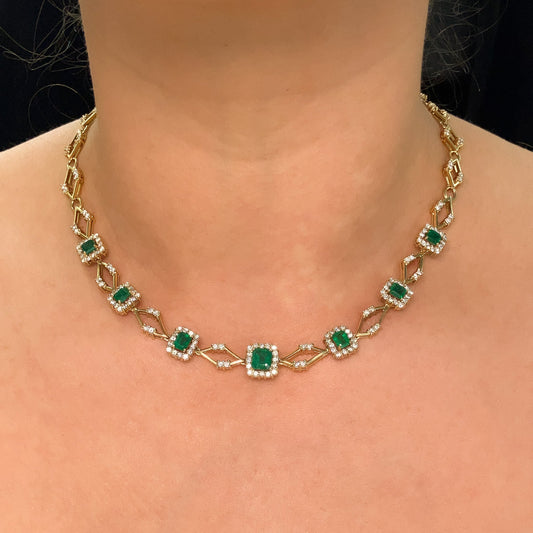 Vintage Emerald & Diamond Geometric Collar Necklace, 18k - Forever Rox Fine Jewelry