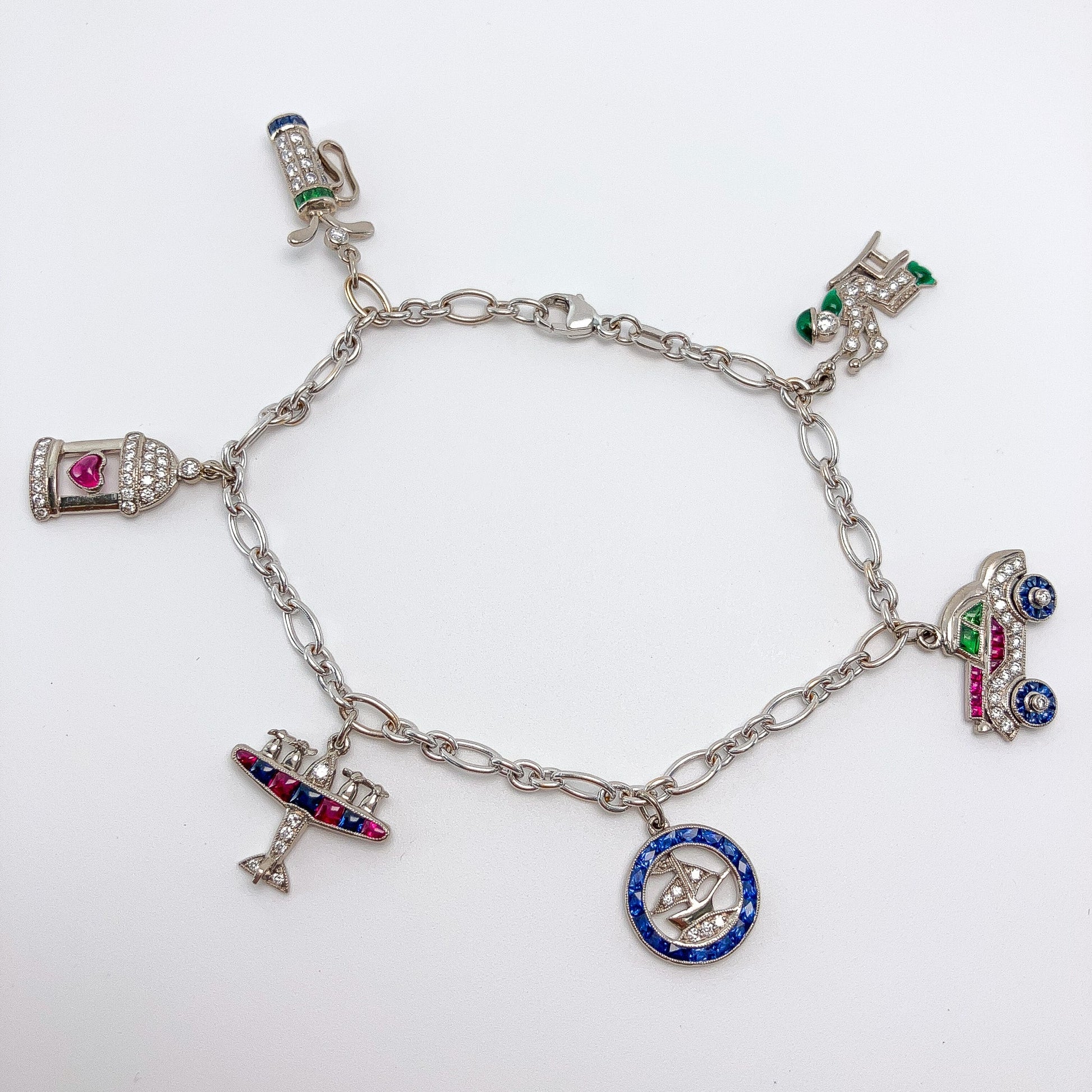 Vintage Gemstone & Diamond Charm Bracelet, 18k - Forever Rox