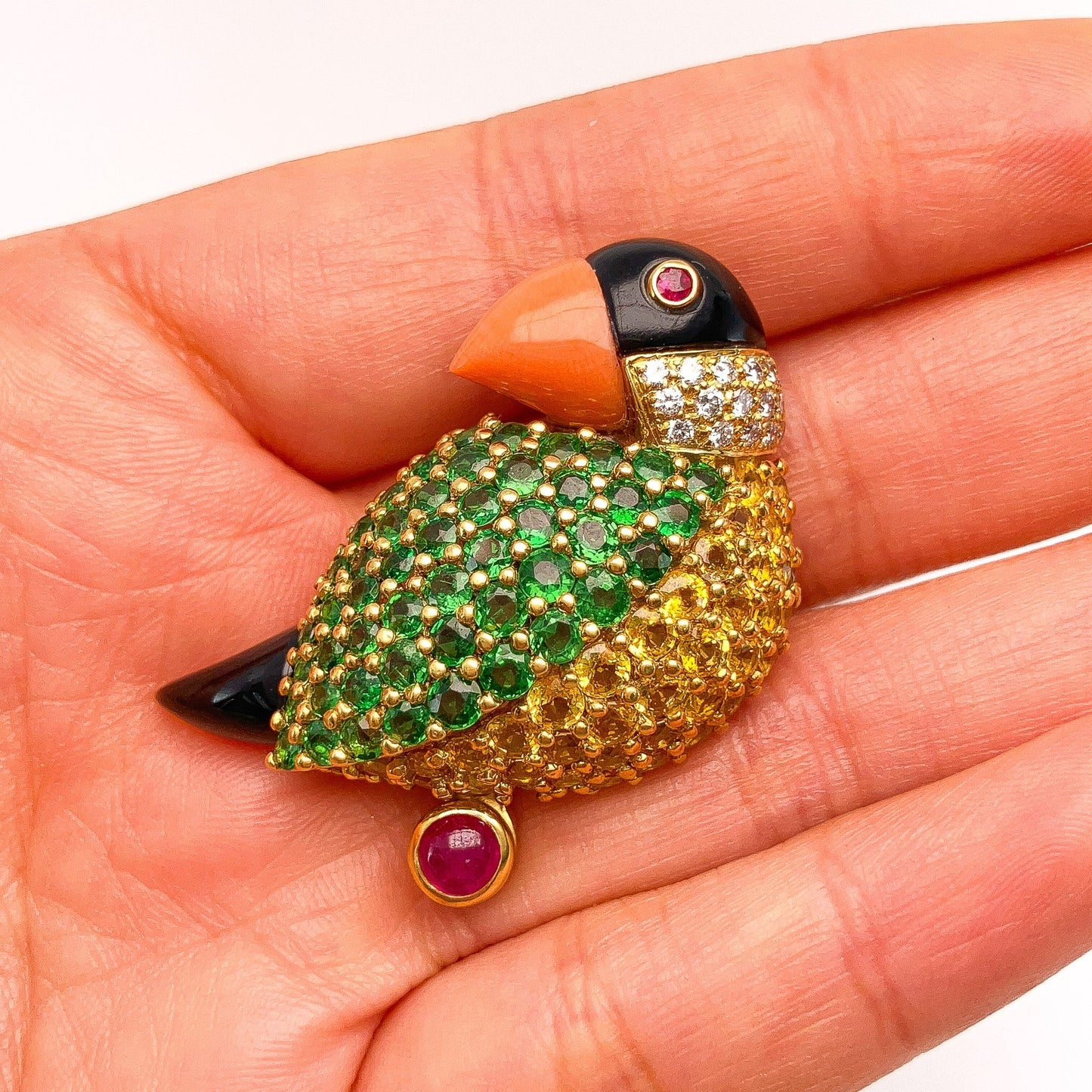 Vintage Gemstone Puffin Brooch by Jean Vitau, 18k º - Forever Rox