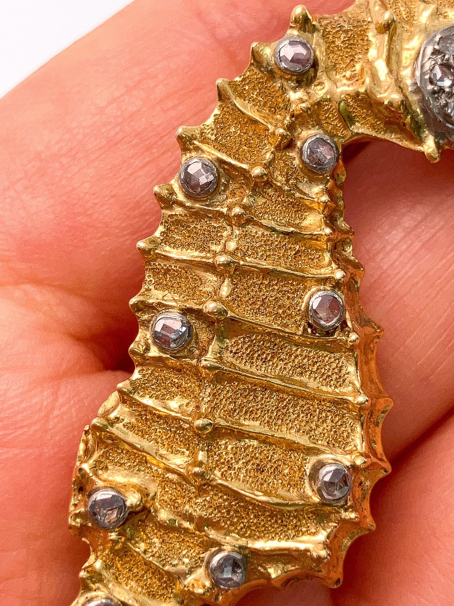 Vintage Greek Seahorse Diamond & Gemstone Brooch, 18k - Forever Rox Fine Jewelry