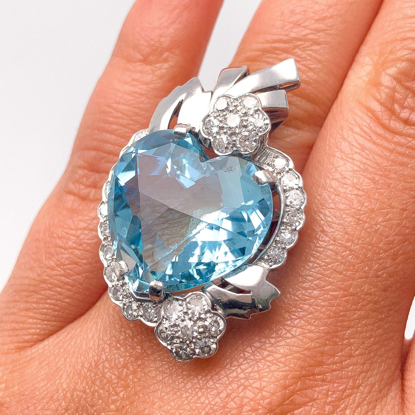 Vintage Heartshape Aquamarine & Diamond Ring, Platinum - Forever Rox Fine Jewelry