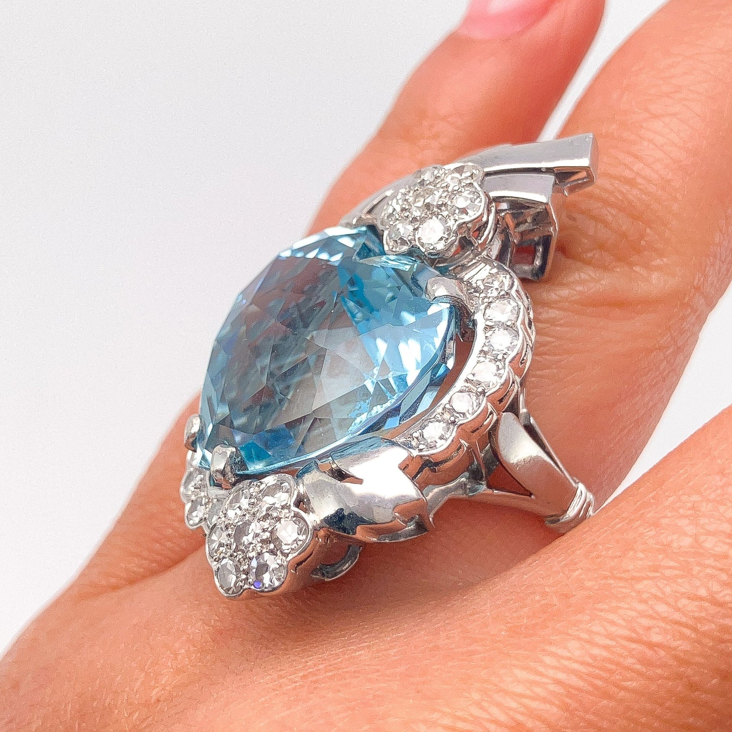 Vintage Heartshape Aquamarine & Diamond Ring, Platinum - Forever Rox Fine Jewelry