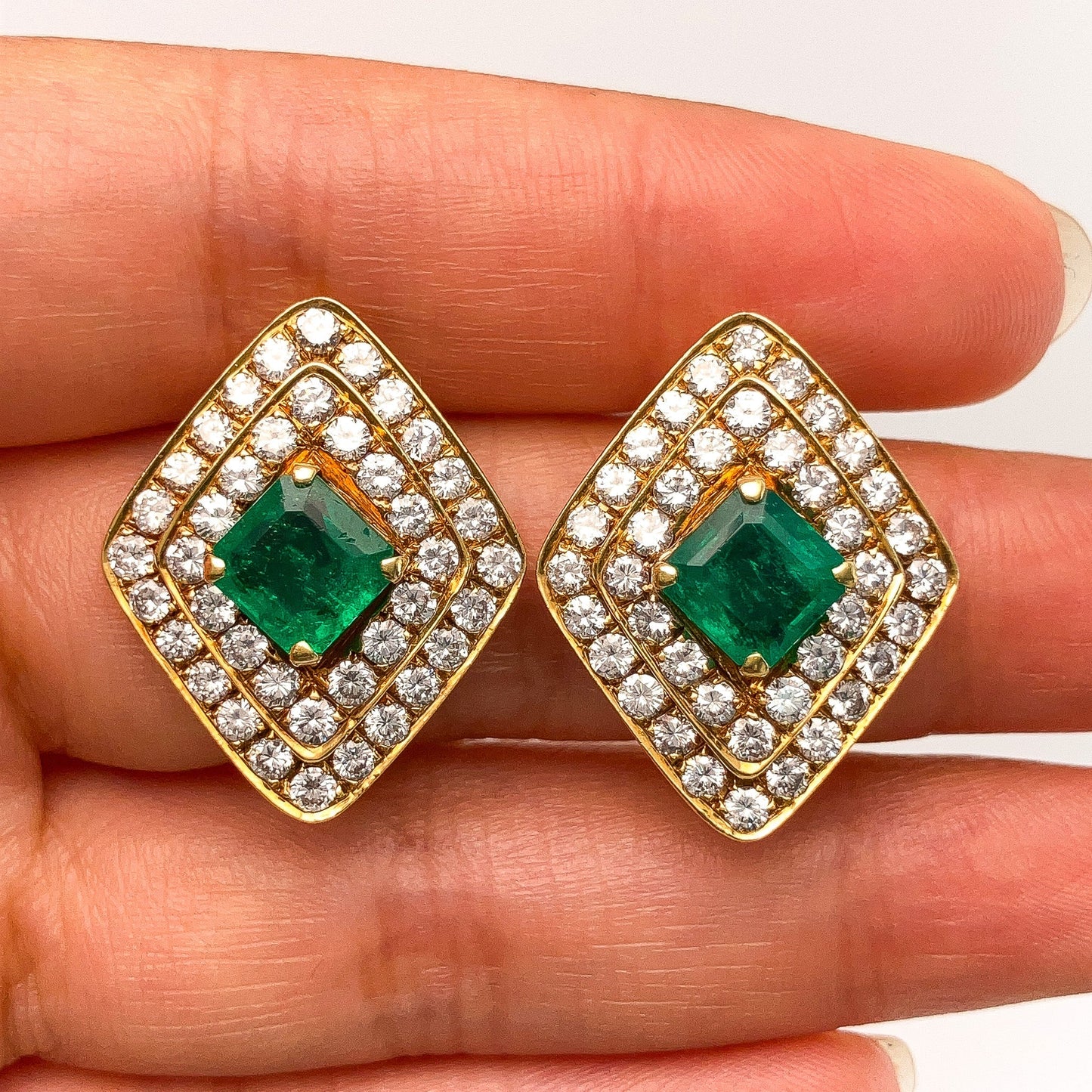 Vintage Italian Emerald & Diamond Shape Earrings, 18k º - Forever Rox
