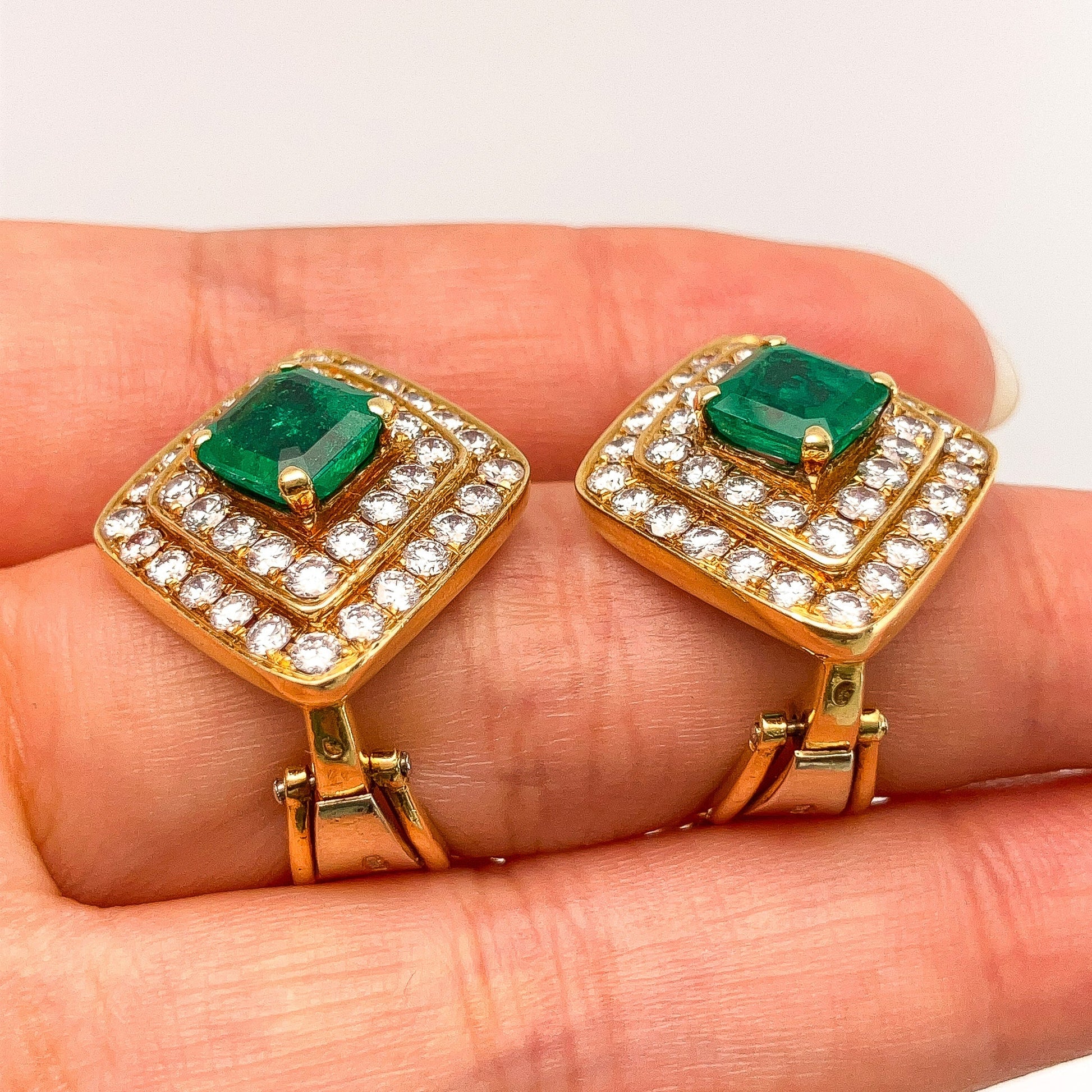 Vintage Italian Emerald & Diamond Shape Earrings, 18k º - Forever Rox
