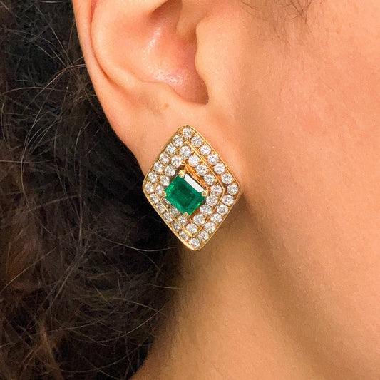 Vintage Italian Emerald & Diamond Shape Earrings, 18k º - Forever Rox