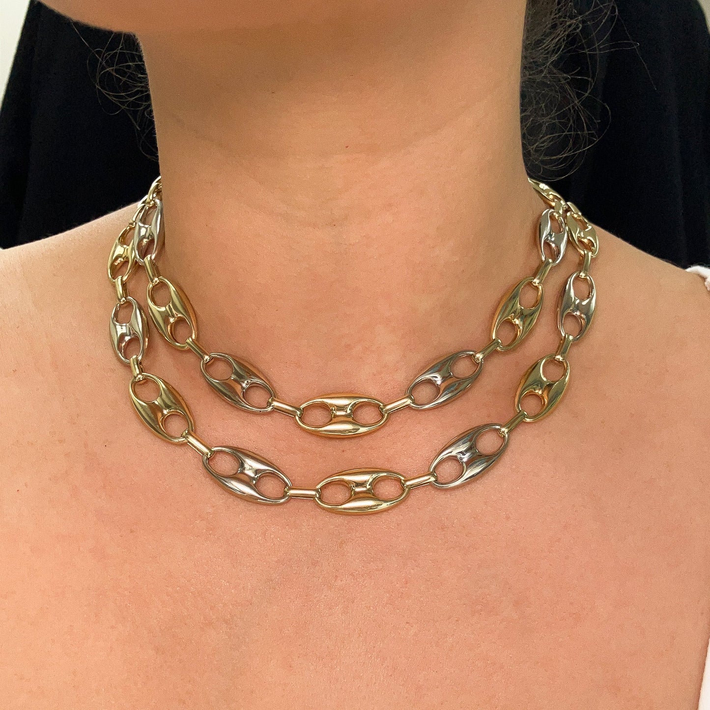 Vintage Italian Two - Tone Mariner Link Chain, 18k - Forever Rox Fine Jewelry