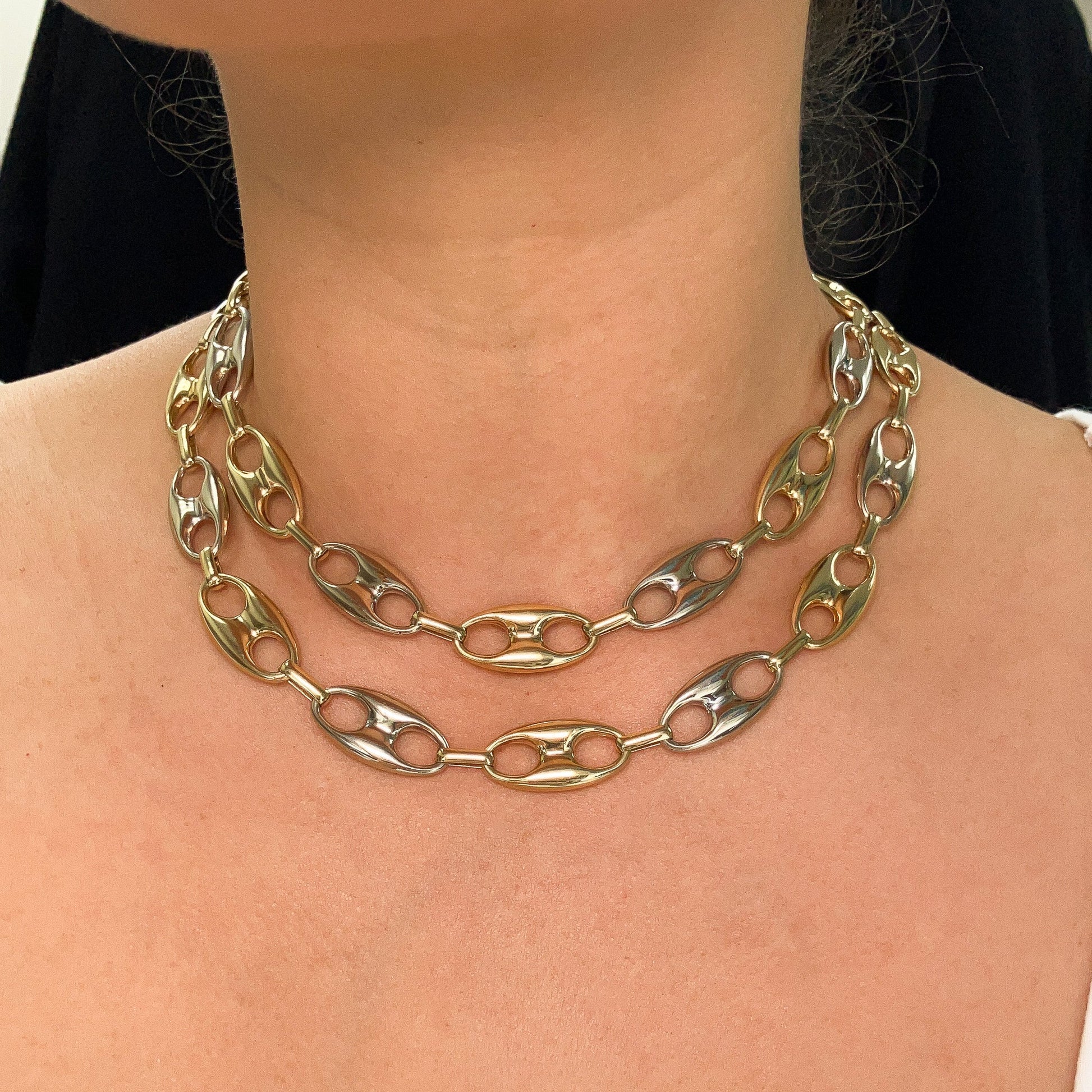 Vintage Italian Two - Tone Mariner Link Chain, 18k - Forever Rox Fine Jewelry