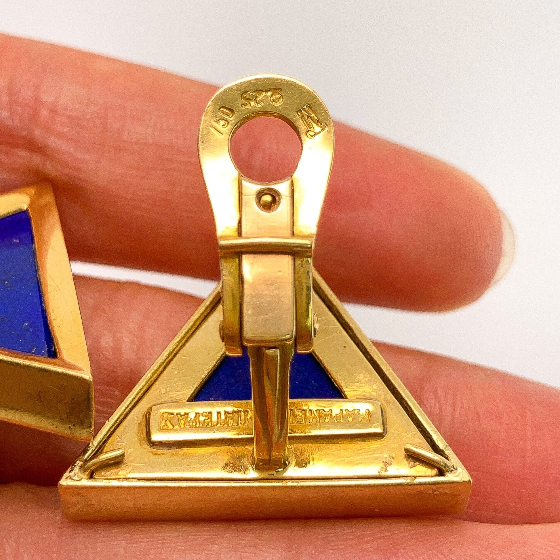 Vintage Lapis Lazuli Triangle Earclips by Mapamenos Natepas, 18k º - Forever Rox