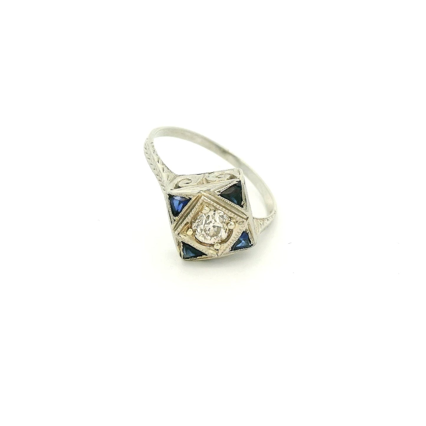 Vintage Mine Cut Diamond & Sapphire Ring - Forever Rox