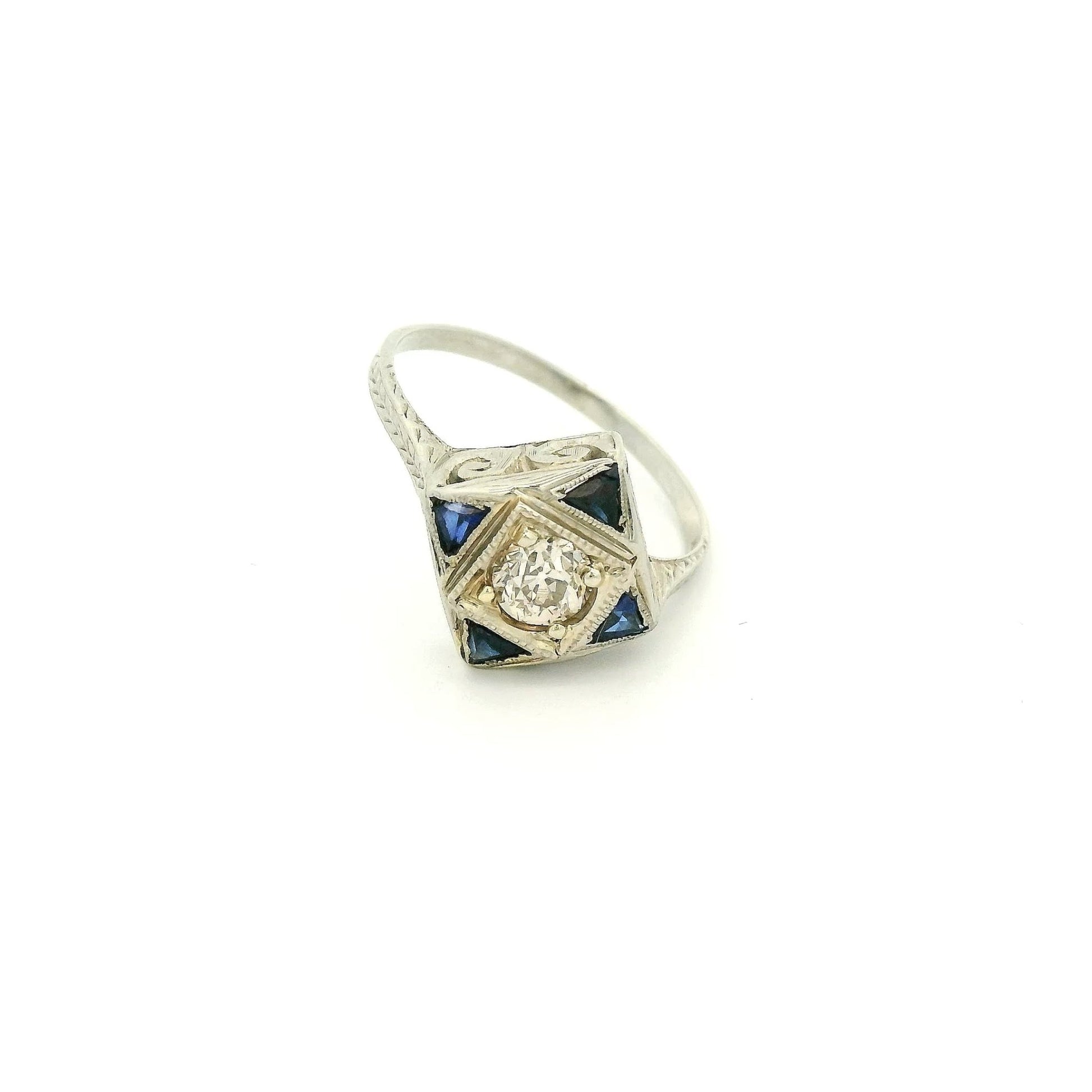 Vintage Mine Cut Diamond & Sapphire Ring - Forever Rox