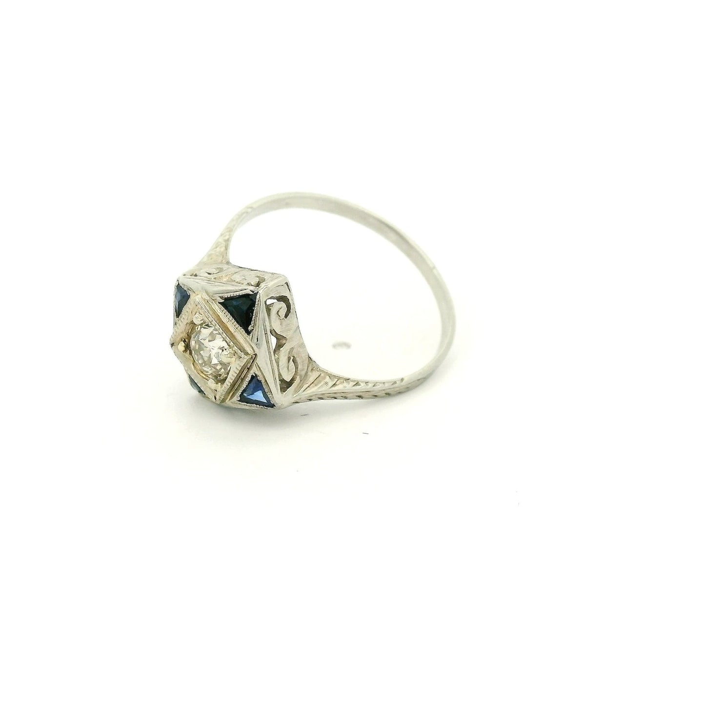 Vintage Mine Cut Diamond & Sapphire Ring - Forever Rox