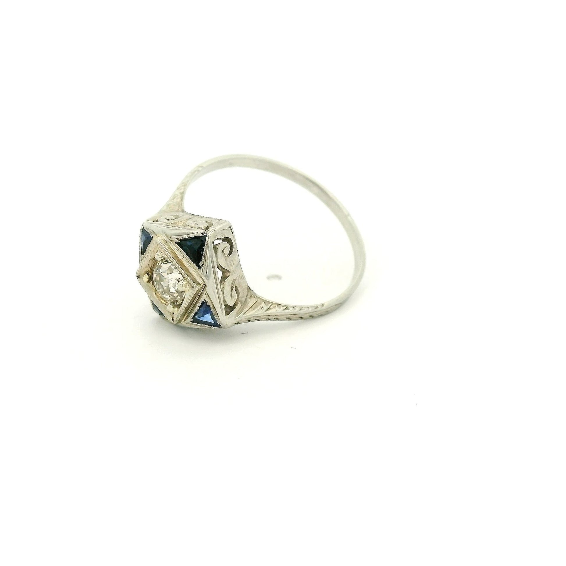 Vintage Mine Cut Diamond & Sapphire Ring - Forever Rox