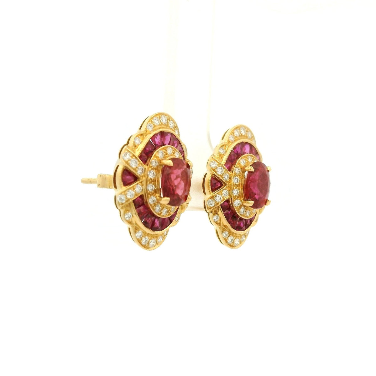 Vintage Oval Cut Ruby Studs With Diamonds & French Cut Rubies - Forever Rox Fine Jewelry